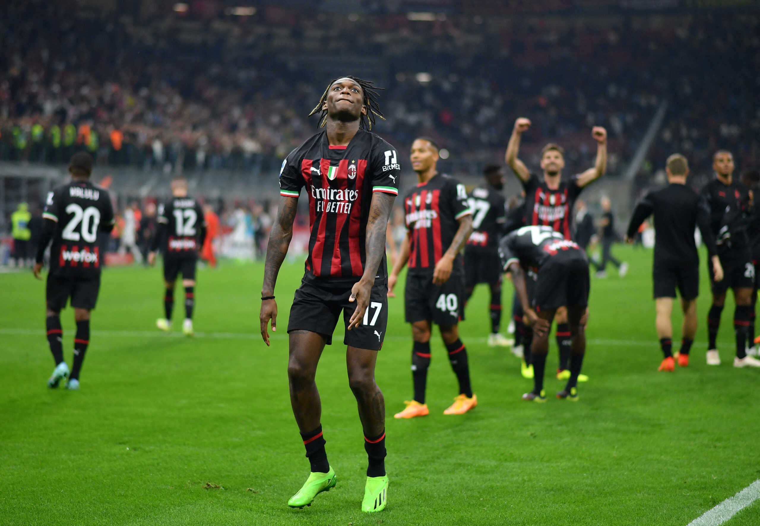 Soccer Football - Serie A - AC Milan v Juventus - San Siro, Milan, Italy - October 8, 2022  AC Milan's Rafael Leao celebrates after the match REUTERS