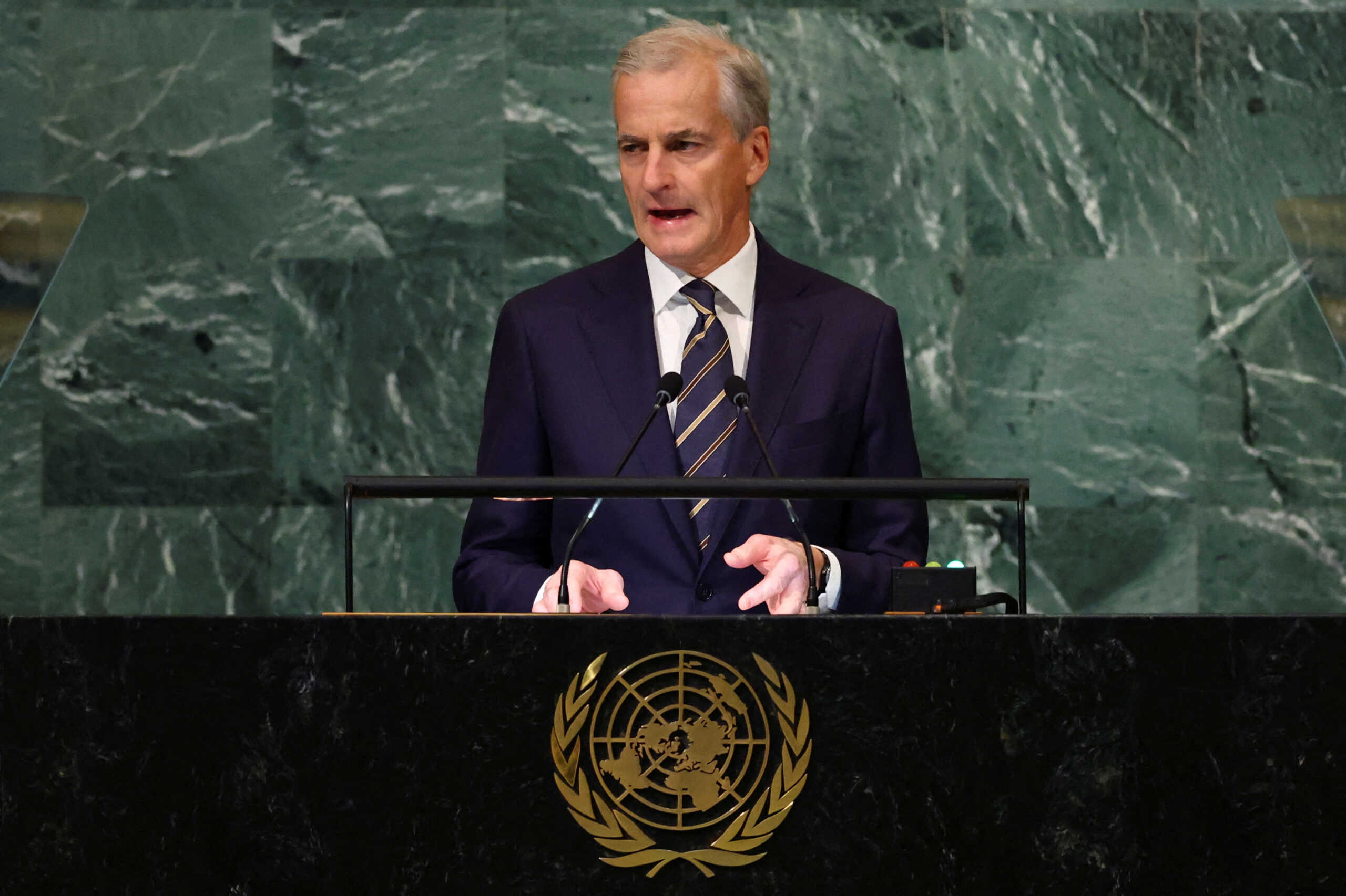 Prime Minister of Norway Jonas Gahr Stoere addresses the 77th Session of the United Nations General Assembly at U.N. Headquarters in New York City, U.S., September 22, 2022. REUTERS