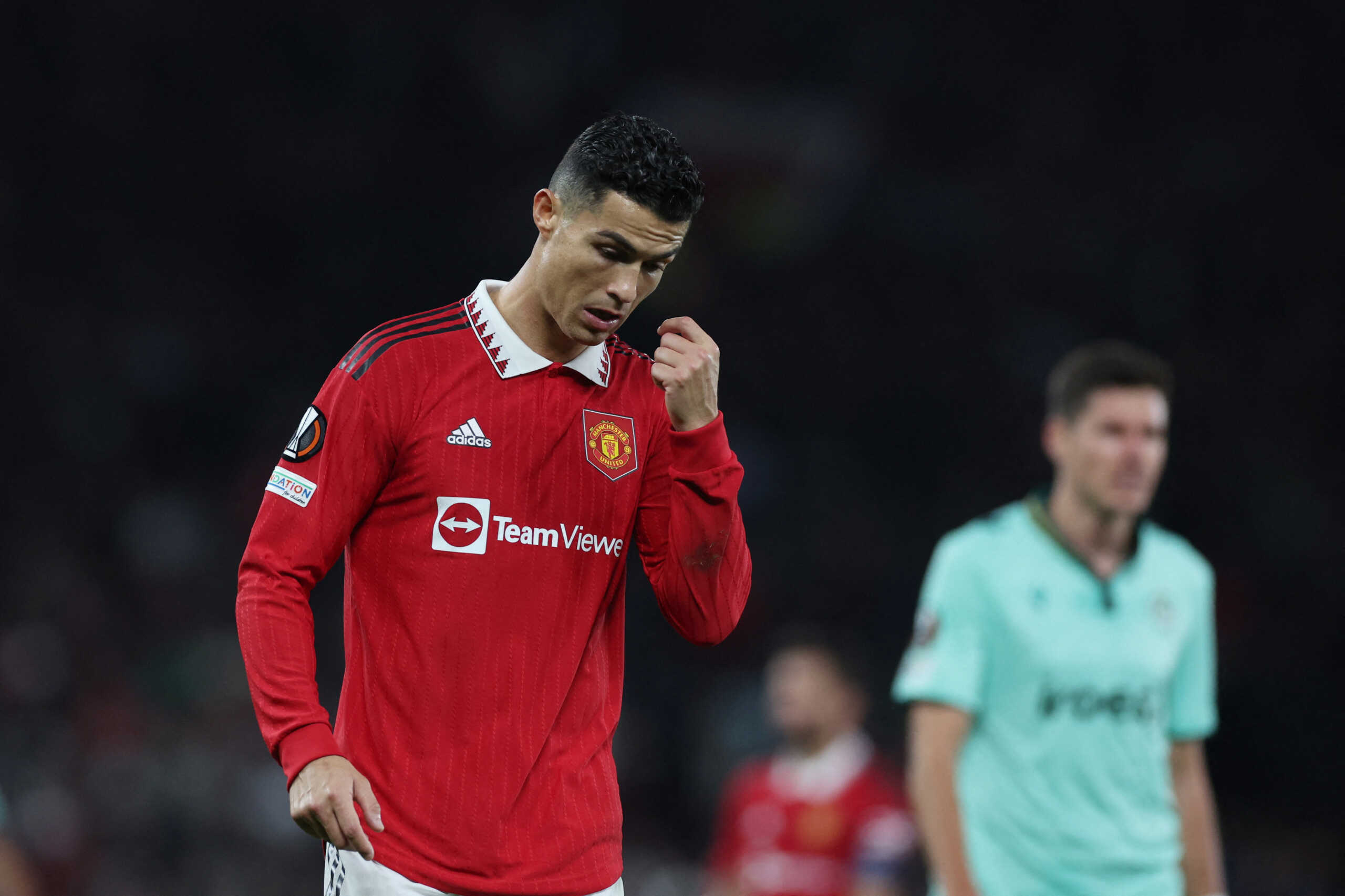 Soccer Football - Europa League - Group E - Manchester United v Omonia - Old Trafford, Manchester, Britain - October 13, 2022 Manchester United's Cristiano Ronaldo reacts REUTERS