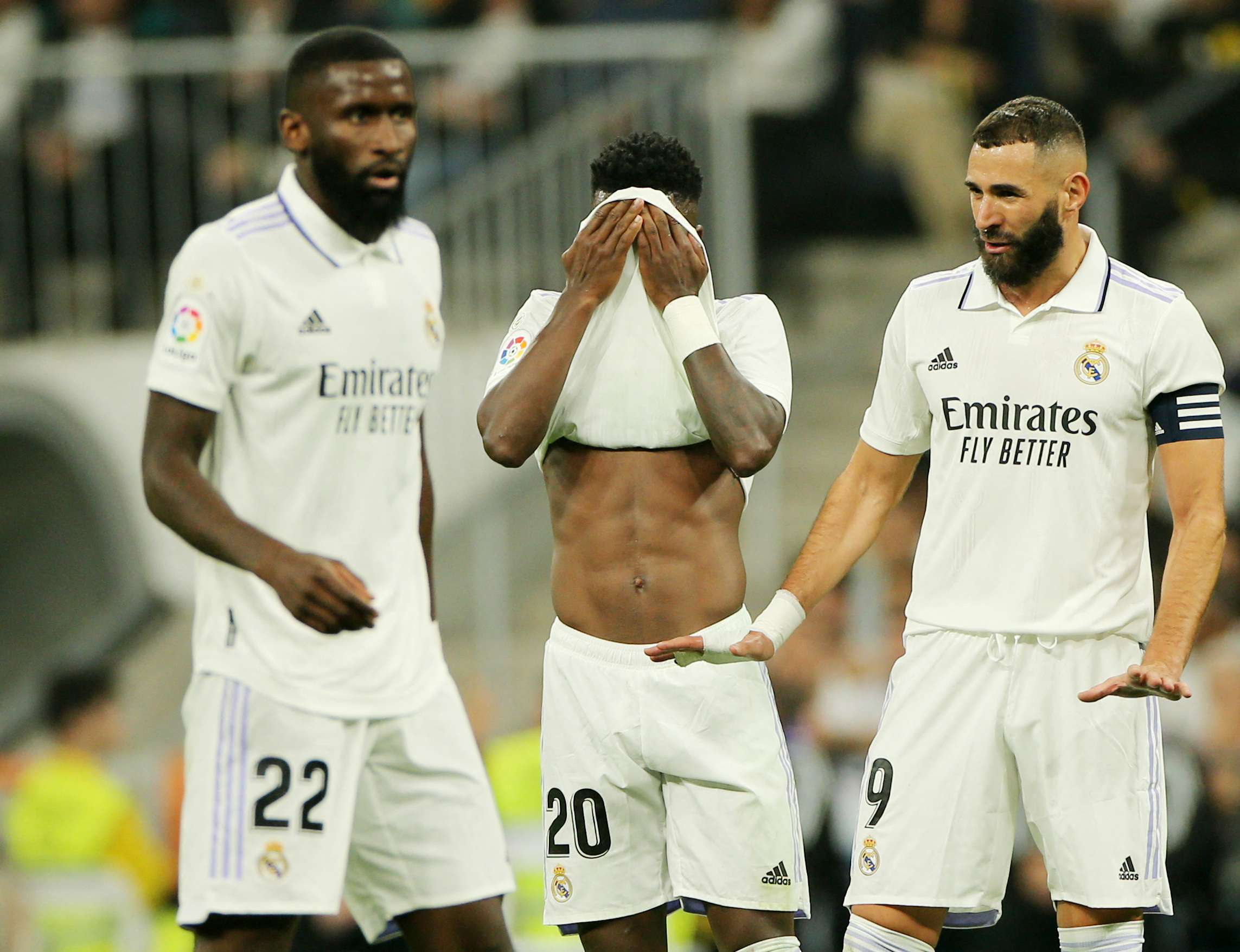 Soccer Football - LaLiga - Real Madrid v Osasuna - Santiago Bernabeu, Madrid, Spain - October 2, 2022 Real Madrid's Vinicius Junior reacts REUTERS