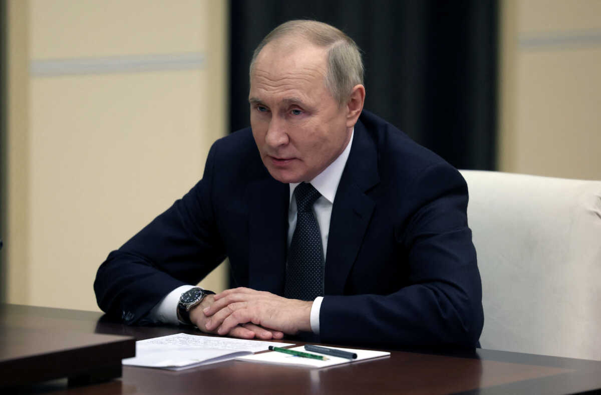 Russian President Vladimir Putin attends a meeting with Defence Minister Sergei Shoigu at the Novo-Ogaryovo state residence, outside Moscow, Russia, October 28, 2022.  Sputnik