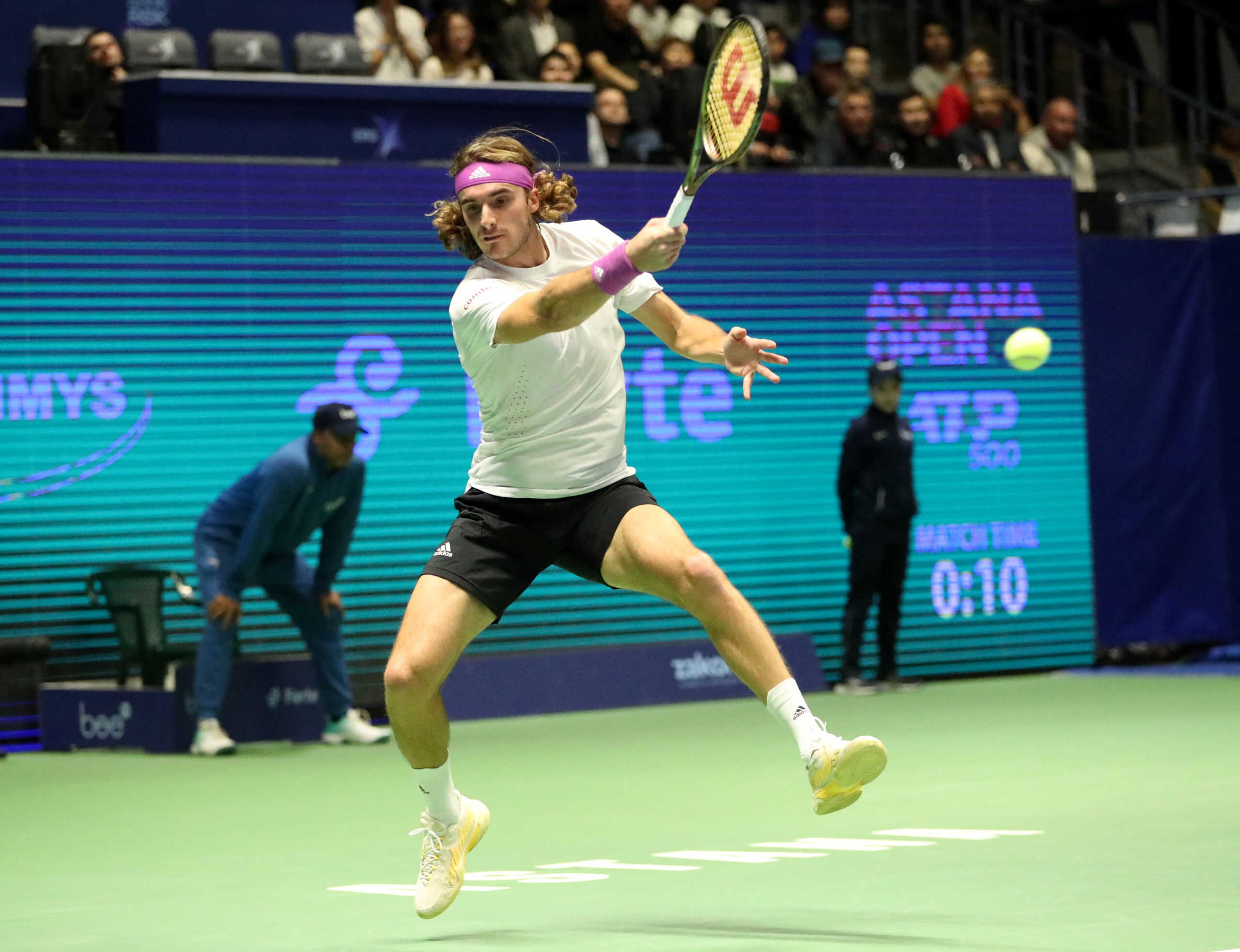 Tennis - ATP 500 - Astana Open - National Tennis Center, Astana, Kazakhstan - October 9, 2022 Greece's Stefanos Tsitsipas in action during the men's singles final against Serbia's Novak Djokovic REUTERS