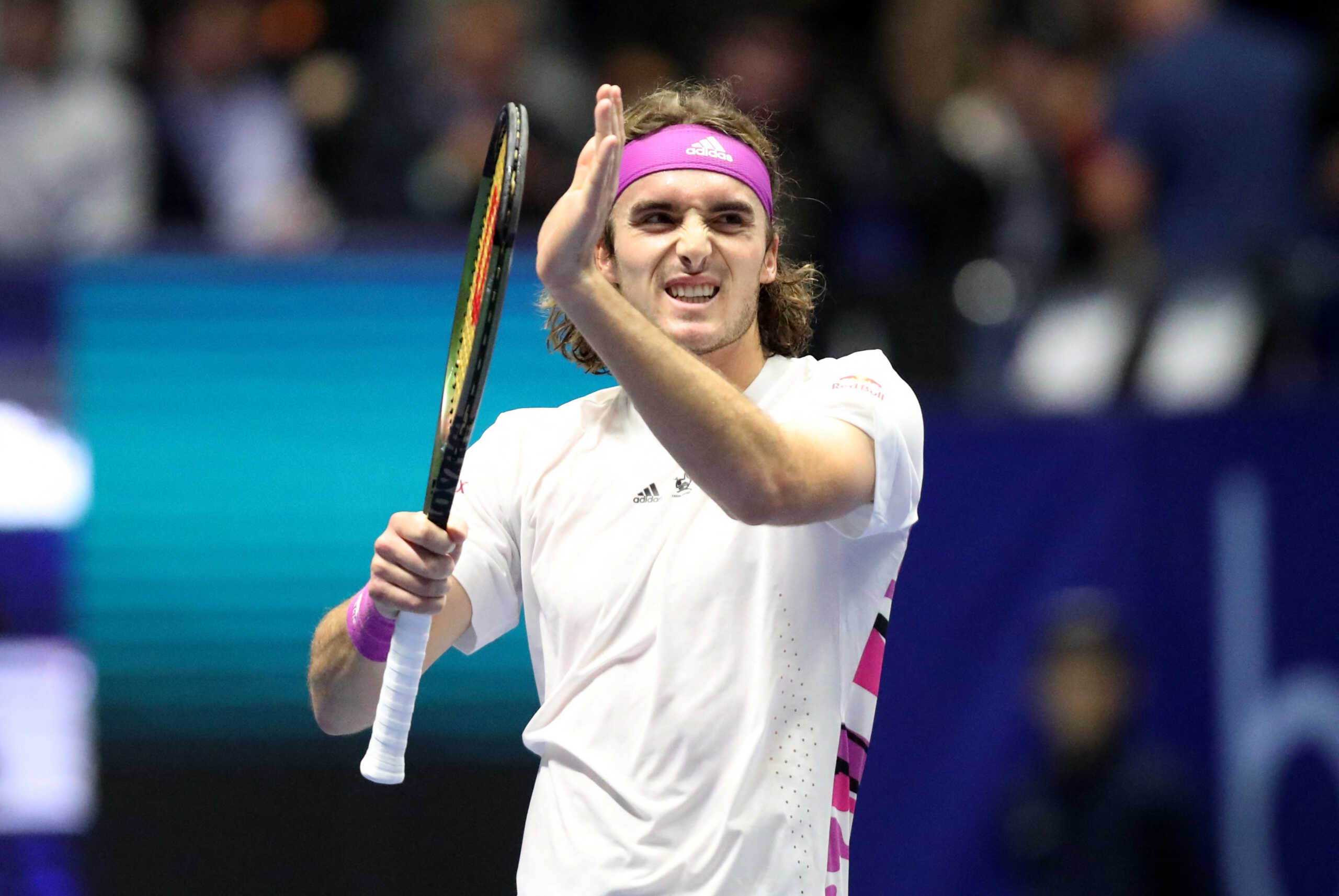 Tennis - ATP 500 - Astana Open - National Tennis Center, Astana, Kazakhstan - October 8, 2022 Greece's Stefanos Tsitsipas celebrates after winning his semi final match against Russia's Andrey Rublev REUTERS