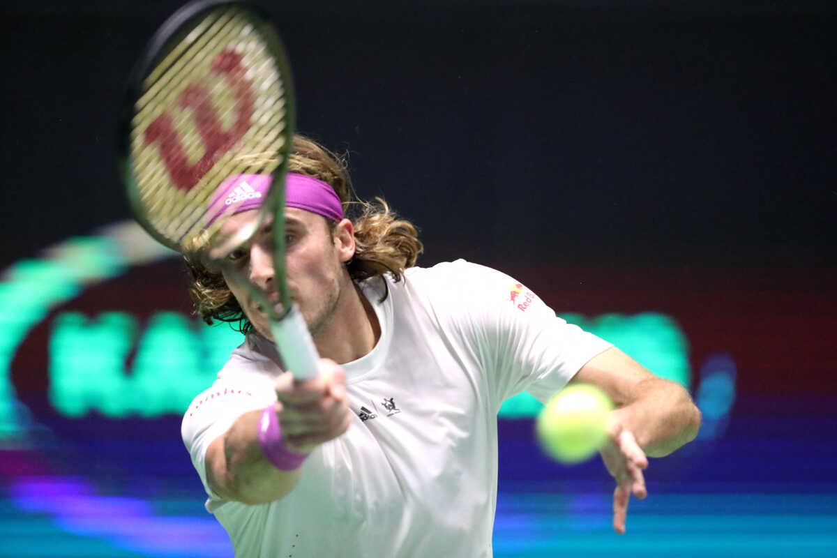Tennis - ATP 500 - Astana Open - National Tennis Center, Astana, Kazakhstan - October 9, 2022 Greece's Stefanos Tsitsipas in action during the men's singles final against Serbia's Novak Djokovic REUTERS