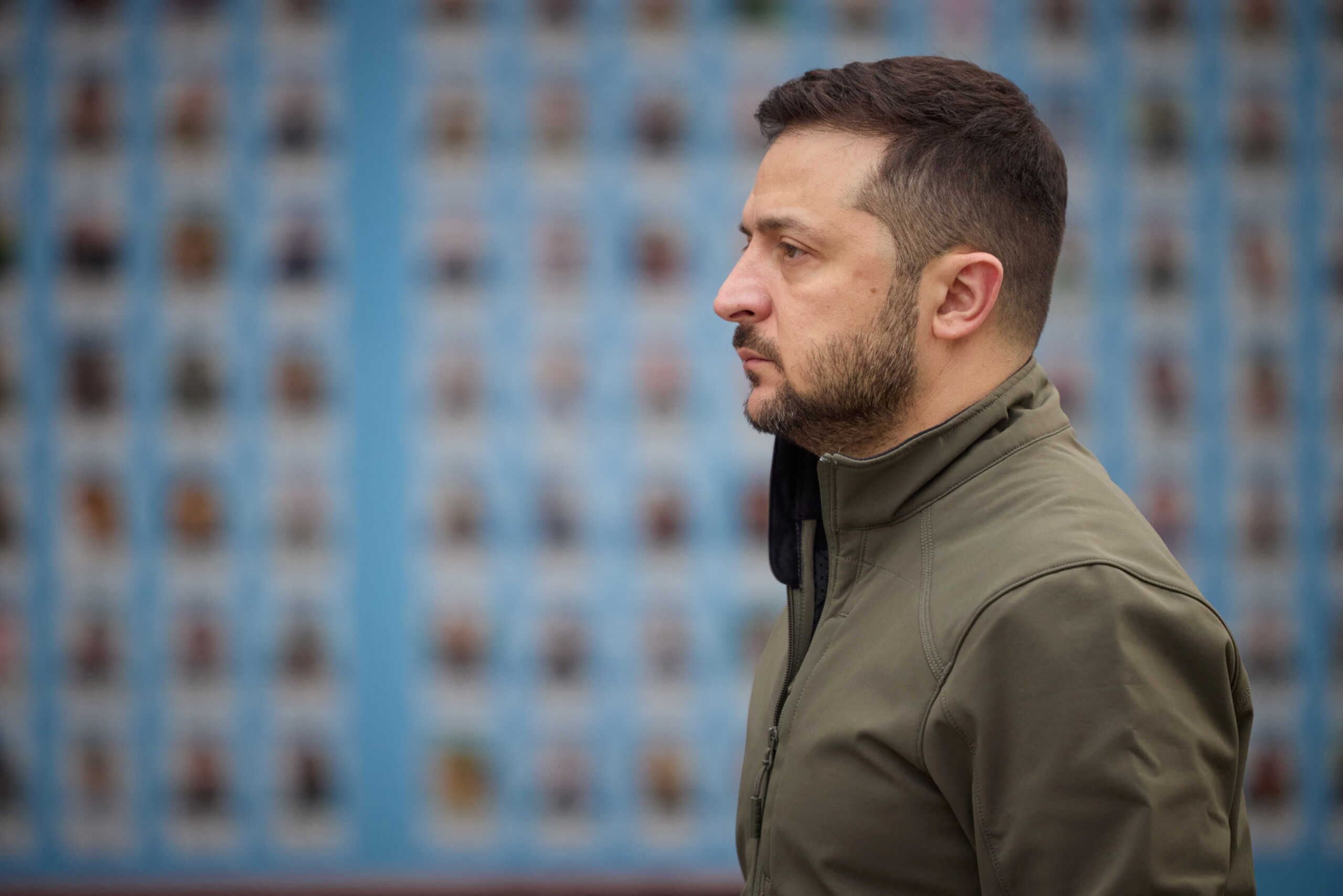 Ukraine's President Volodymyr Zelenskiy visits the Memory Wall of Fallen Defenders of Ukraine, amid Russia's attack on Ukraine, during marking the Defender of Ukraine Day in Kyiv, Ukraine October 14, 2022.  Ukrainian Presidential Press Service
