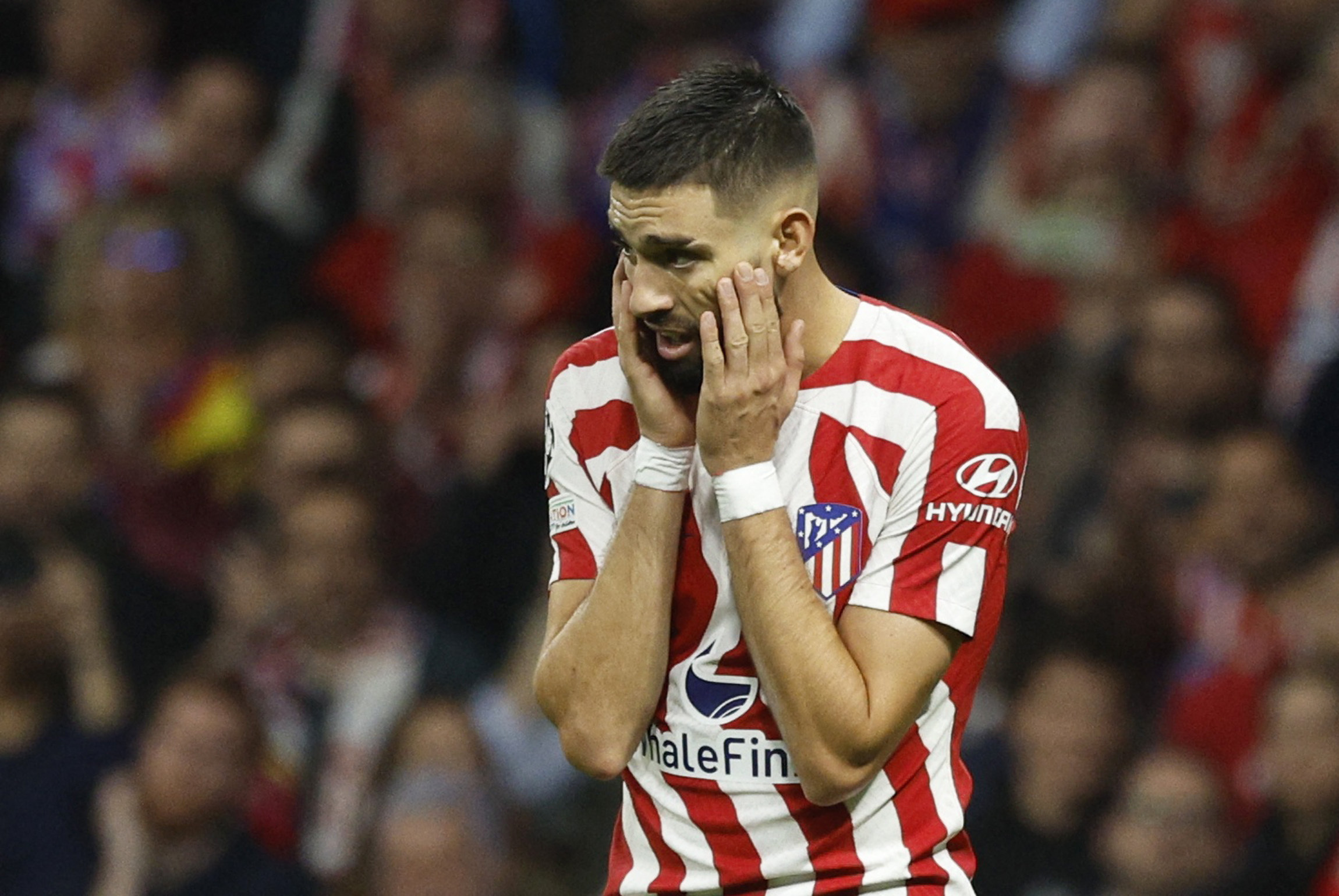 Soccer Football - Champions League - Group B - Atletico Madrid v Bayer Leverkusen - Metropolitano, Madrid, Spain - October 26, 2022  Atletico Madrid's Yannick Carrasco reacts REUTERS
