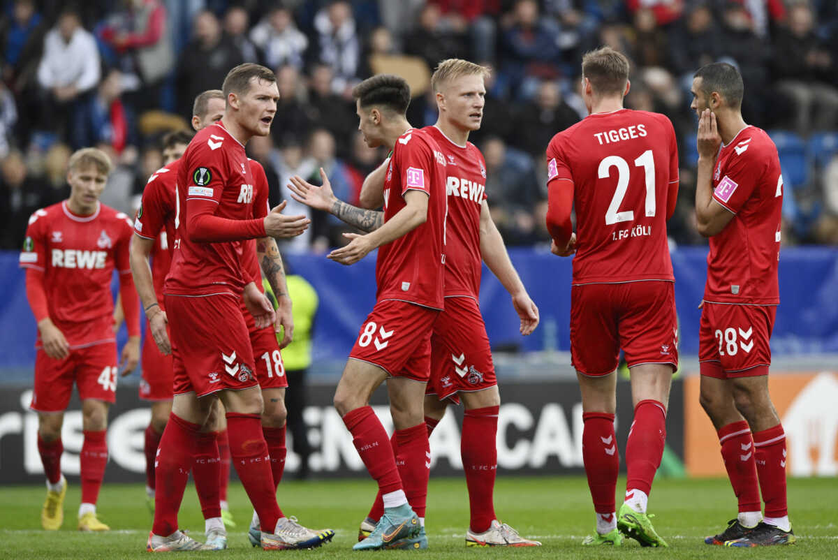 Soccer Football - Europa Conference League - Group D - 1. FC Slovacko v FC Cologne - Mestsky fotbalovy stadion Miroslava Valenty, Uherske Hradiste, Czech Republic - October 28, 2022  FC Cologne players after the match REUTERS