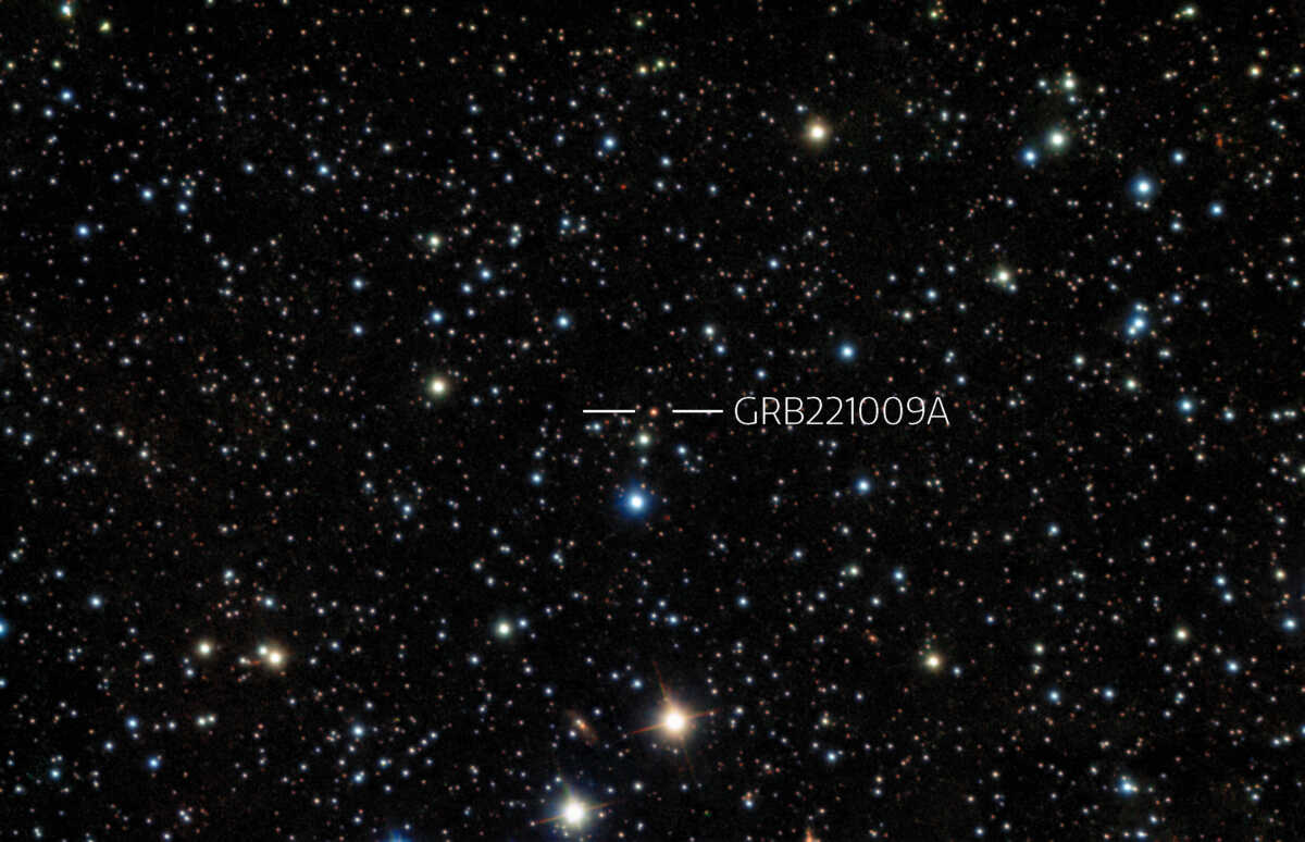 Thanks to a fast reaction by observers and staff, near-simultaneous observations were made of GRB221009A from Gemini South in Chile. The image is a combination of 4 exposures in I, J,H, K with two instruments taken in the morning of Friday 14 October 2022.