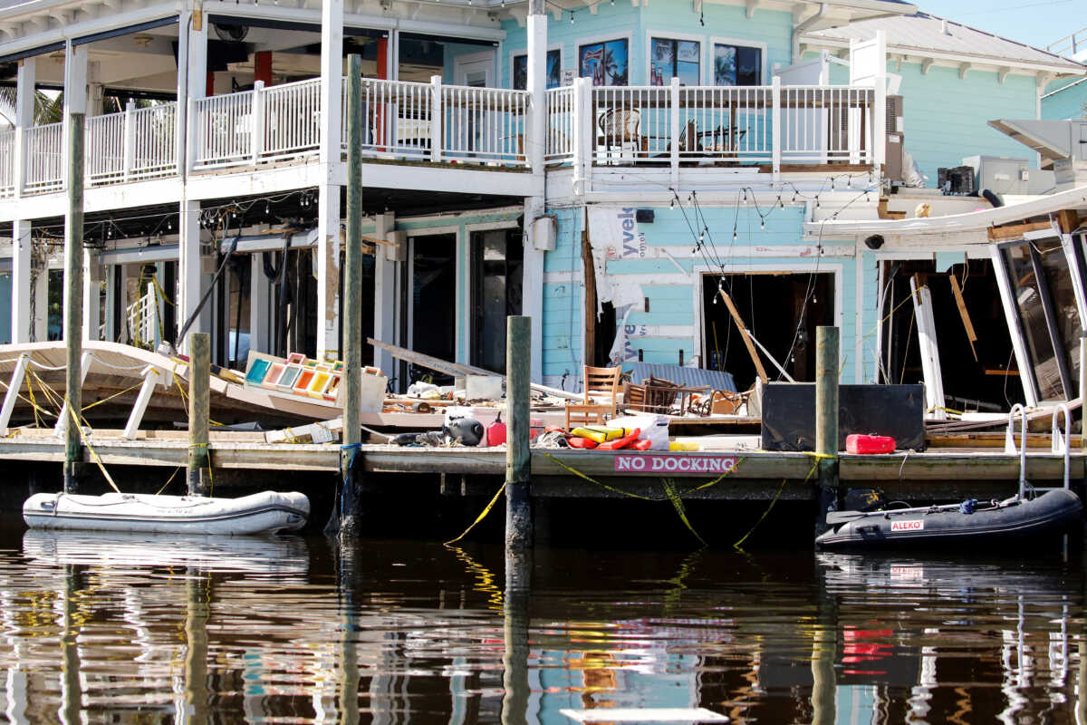 A destroyed business is seen in the Matanzas Pass after Hurricane Ian caused widespread destruction in Fort Myers Beach, Florida, U.S., October 1, 2022. REUTERS
