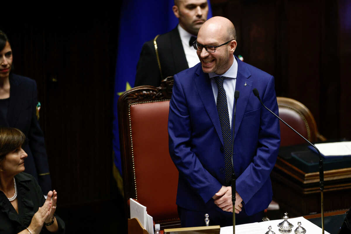 Deputy Federal Secretary of the League party Lorenzo Fontana reacts after being elected as the new speaker of the lower House of Parliament, in Rome, Italy, October 14, 2022. REUTERS