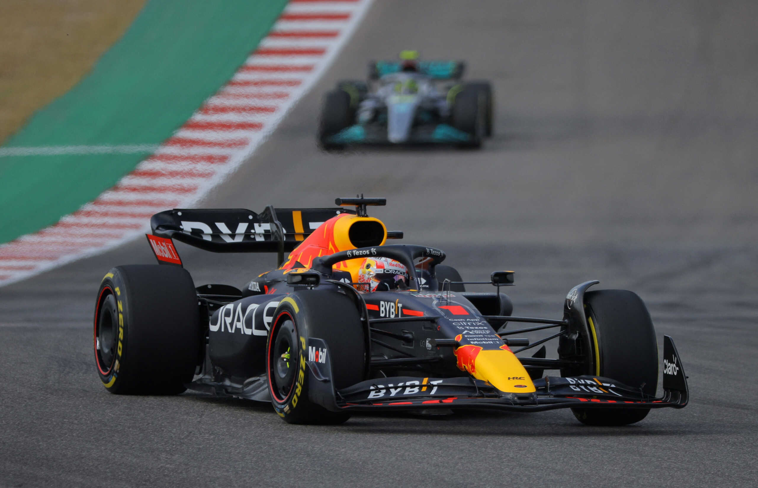 Formula One F1 - United States Grand Prix - Circuit of the Americas, Austin, Texas, U.S. - October 23, 2022 Red Bull's Max Verstappen leads the race REUTERS