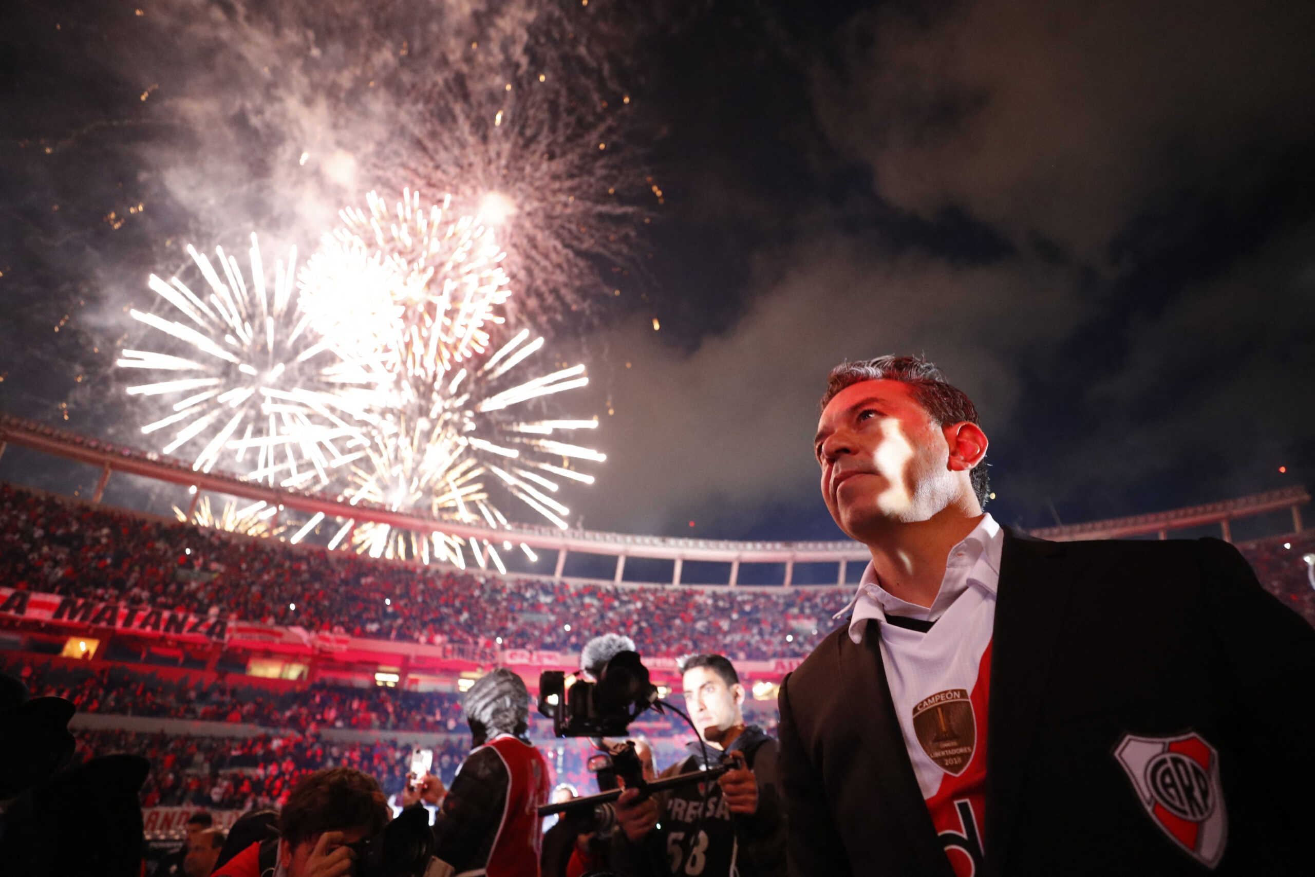Soccer Football - Primera Division - River Plate v Rosario Central - Monumental Antonio Vespucio Liberti, Buenos Aires, Argentina - October 16, 2022 Marcelo Gallardo during a ceremony after his last match as River Plate coach REUTERS