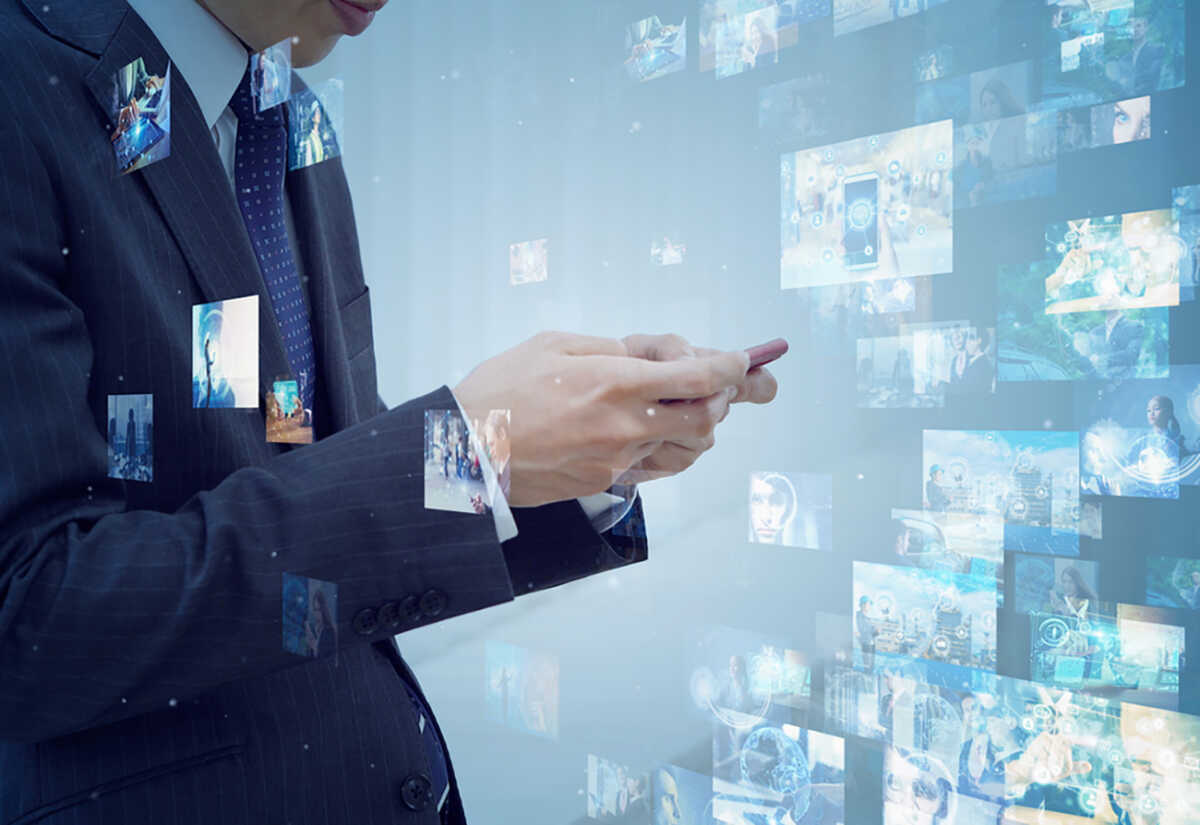 Visual contents concept. Social networking service. Streaming video. communication network.