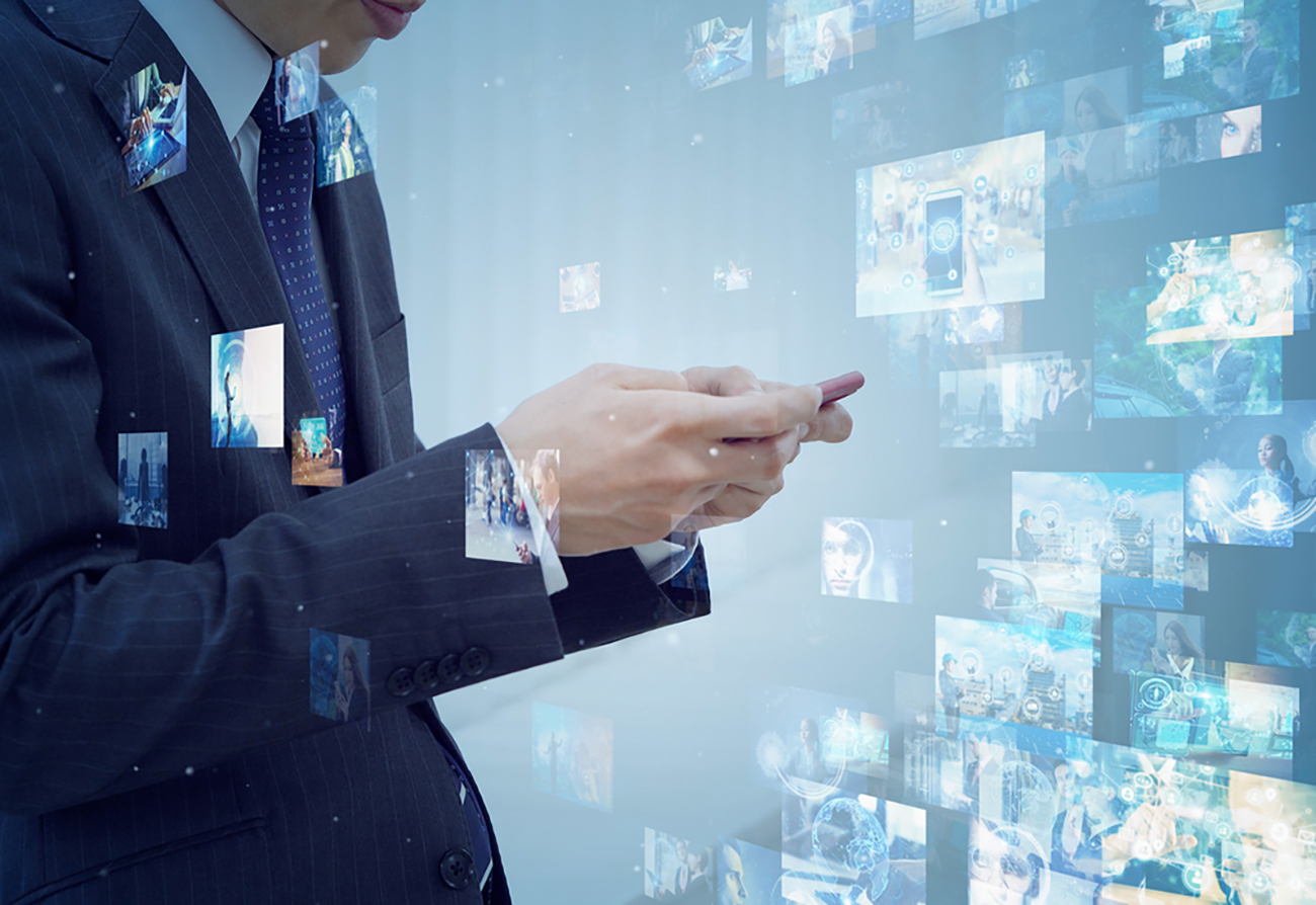 Visual contents concept. Social networking service. Streaming video. communication network.