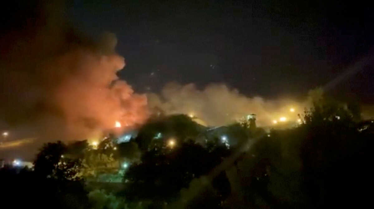 A view of smoke rising from Evin Prison in Tehran, Iran, October 15, 2022 in this still image take from a video obtained by Reuters. THIS IMAGE HAS BEEN SUPPLIED BY A THIRD PARTY. NO RESALES. NO ARCHIVES.
