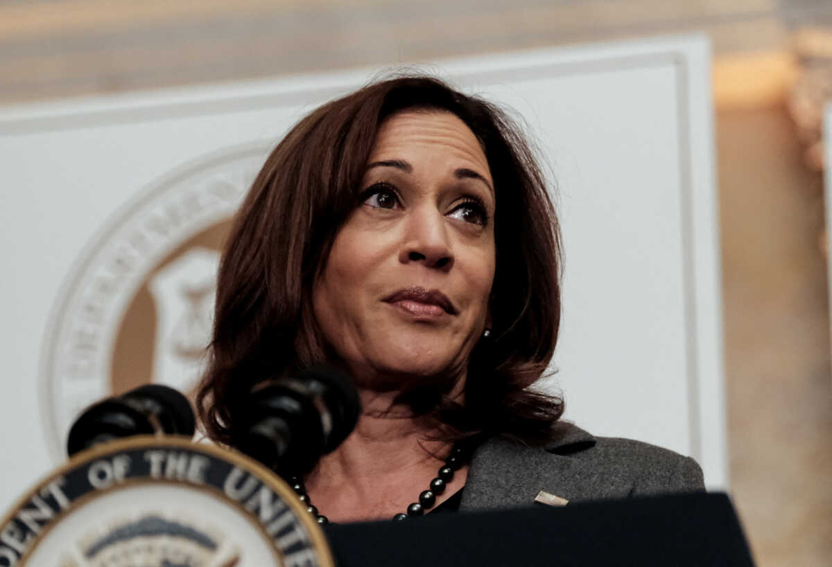 U.S. Vice President Kamala Harris delivers remarks at the annual Freedman's Bank Forum at the Treasury Department in Washington, U.S., October 4, 2022. REUTERS