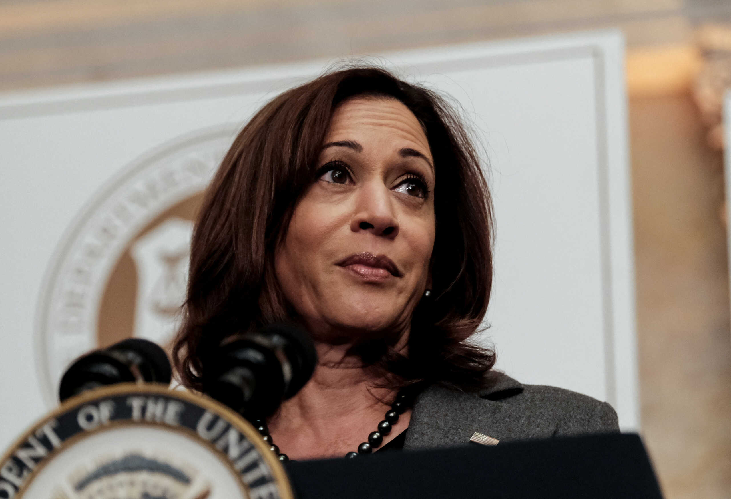 U.S. Vice President Kamala Harris delivers remarks at the annual Freedman's Bank Forum at the Treasury Department in Washington, U.S., October 4, 2022. REUTERS