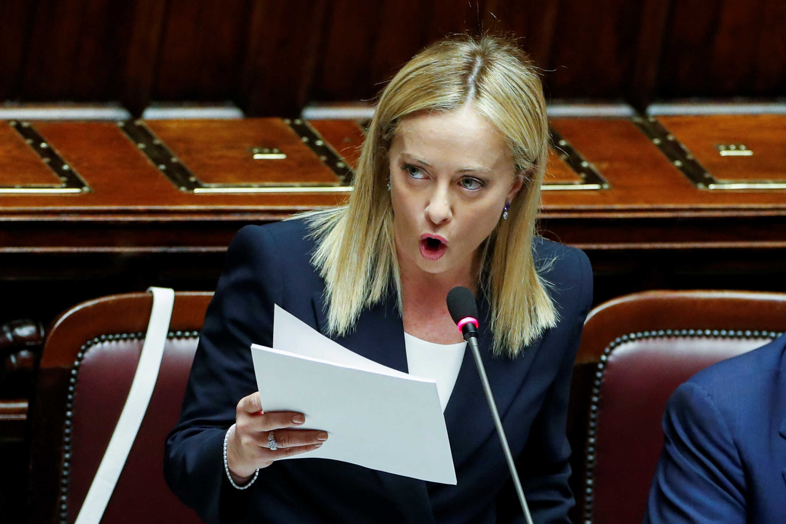 Italy's Prime Minister Giorgia Meloni attends the lower house of parliament ahead of a confidence vote for the new government, in Rome, Italy, October 25, 2022. REUTERS