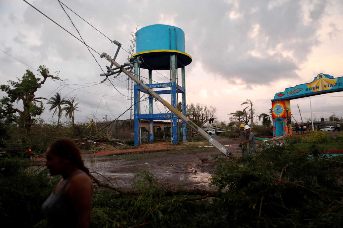 An electricity pole impacted is pictured following the passing of Hurricane Roslyn that hit the Mexico's Pacific coast with heavy winds and rain in Rosa Morada in Nayarit state, Mexico, October 23, 2022. REUTERS