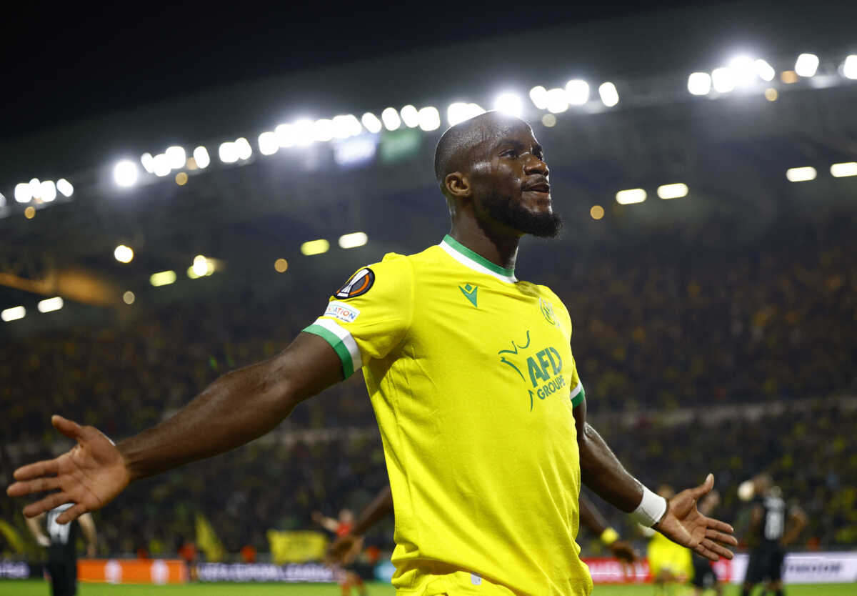 Soccer Football - Europa League - Group G - Nantes v Qarabag - The Stade de la Beaujoire - Louis Fonteneau, Nantes, France - October 27, 2022  Nantes' Ignatius Ganago celebrates scoring their second goal REUTERS