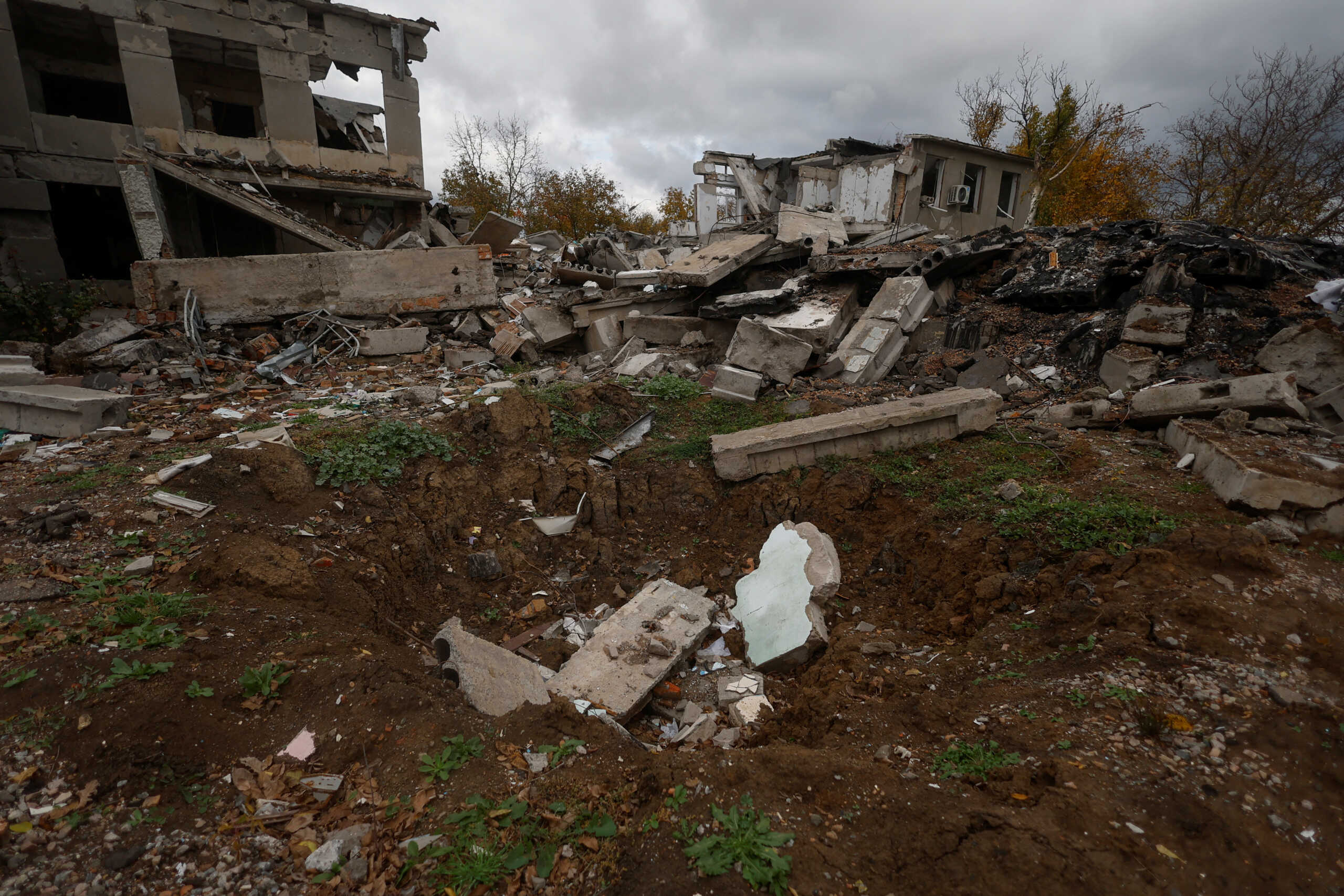 A view shows a school building destroyed by a Russian air strike in a village near a frontline in Mykolaiv region, Ukraine October 26, 2022. REUTERS
