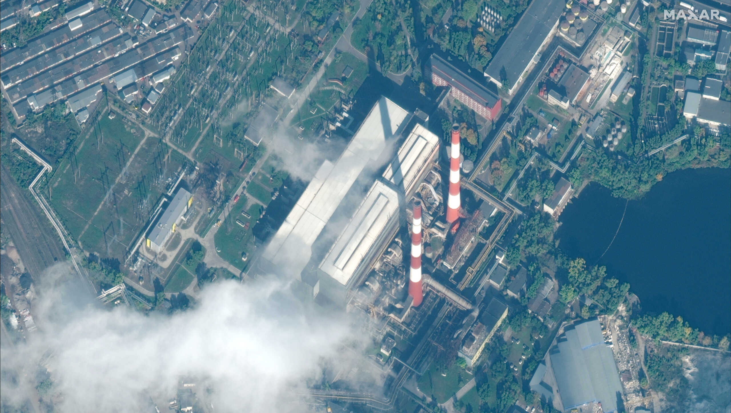 View of damage at the Tets-5 power station, in Kyiv, Ukraine October 12, 2022. Satellite image courtesy of 2022 Maxar Technologies