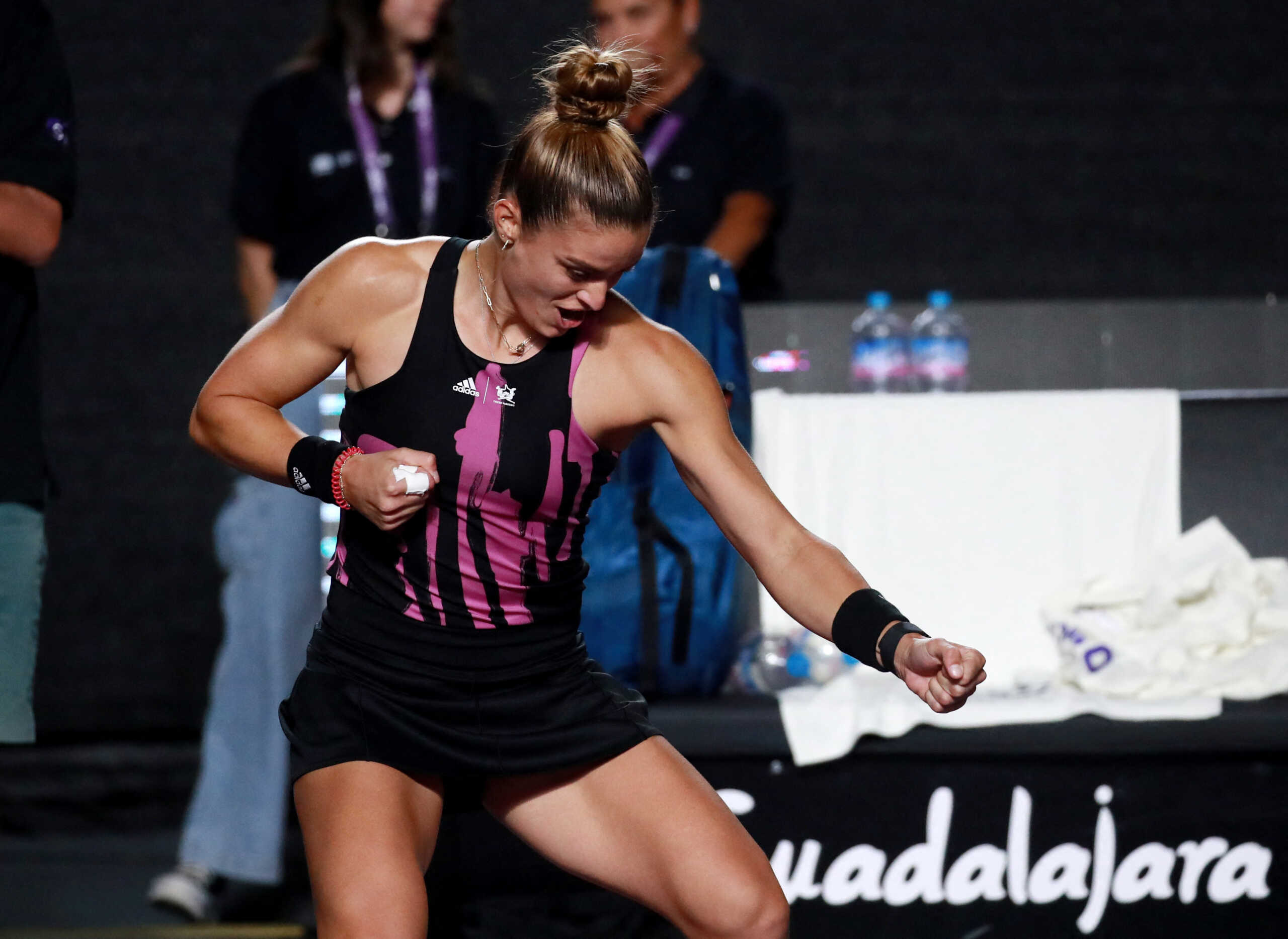 Tennis - WTA 1000 - Guadalajara Open - Guadalajara, Mexico - October 21, 2022 Greece's Maria Sakkari  celebrates after winning her quarter final match against Russia's Veronika Kudermetova REUTERS