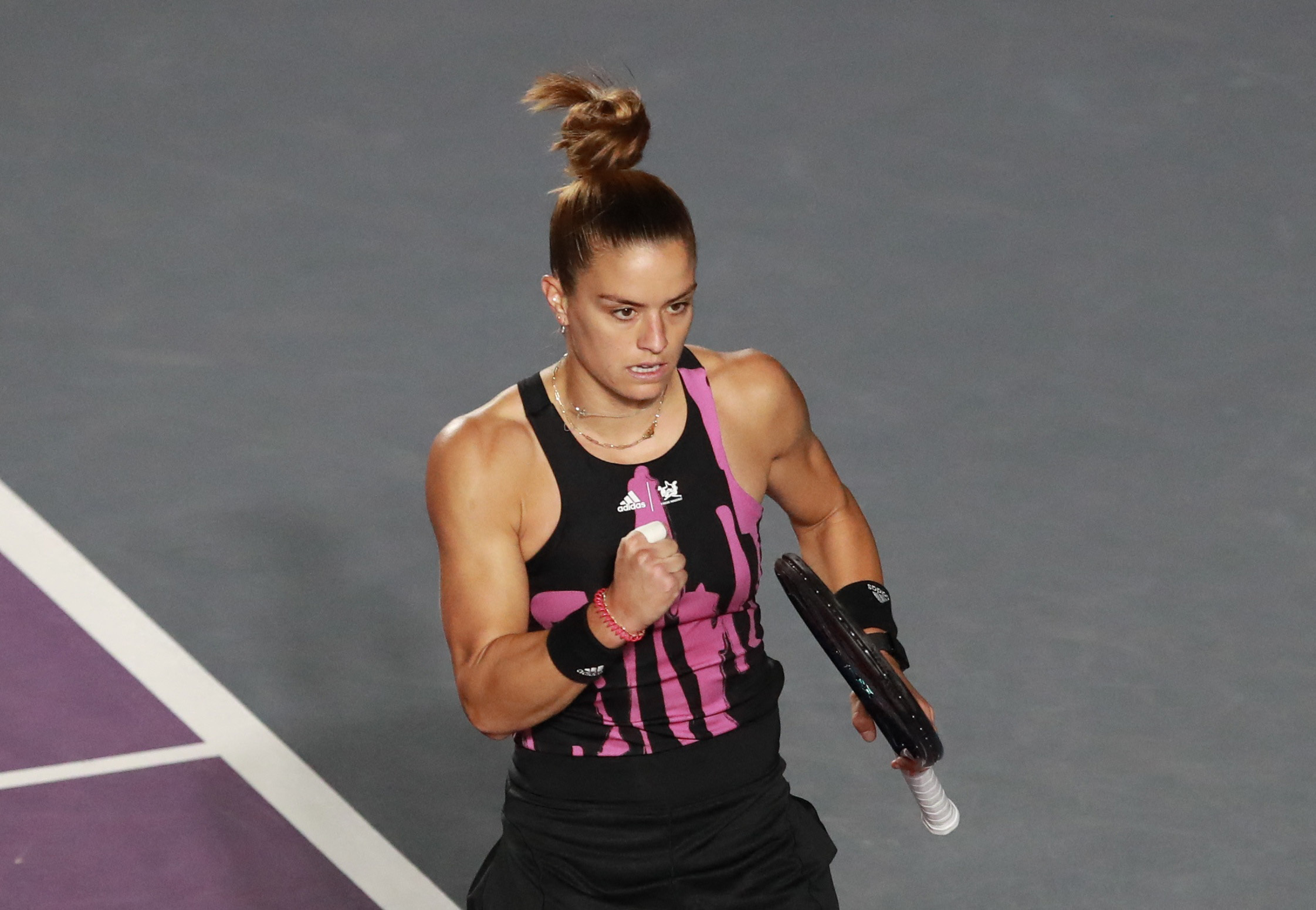 Tennis - WTA 1000 - Guadalajara Open - Guadalajara, Mexico - October 22, 2022 Greece's Maria Sakkari reacts during her semi-final match against Czech Republic's Marie Bouzkova REUTERS