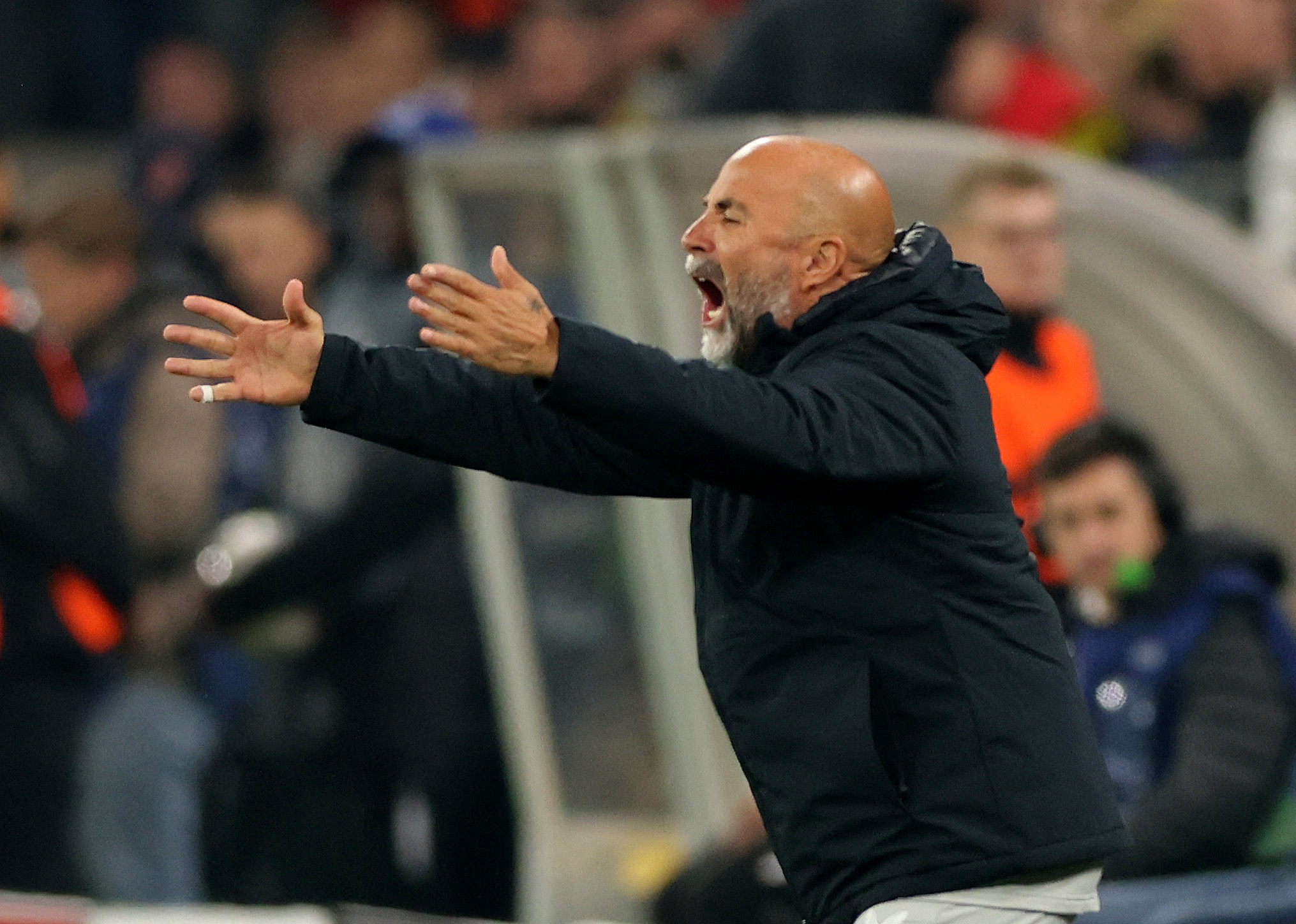 Soccer Football - Champions League - Group G - Borussia Dortmund v Sevilla - Signal Iduna Park, Dortmund, Germany - October 11, 2022 Sevilla coach Jorge Sampaoli reacts REUTERS