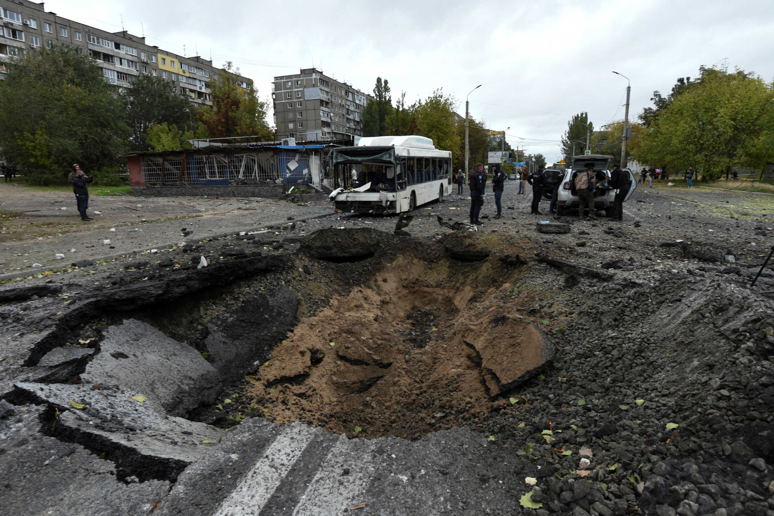 A view shows a crater left by a Russian missile strike, amid Russia's attack on Ukraine, in Dnipro, Ukraine October 10, 2022. REUTERS