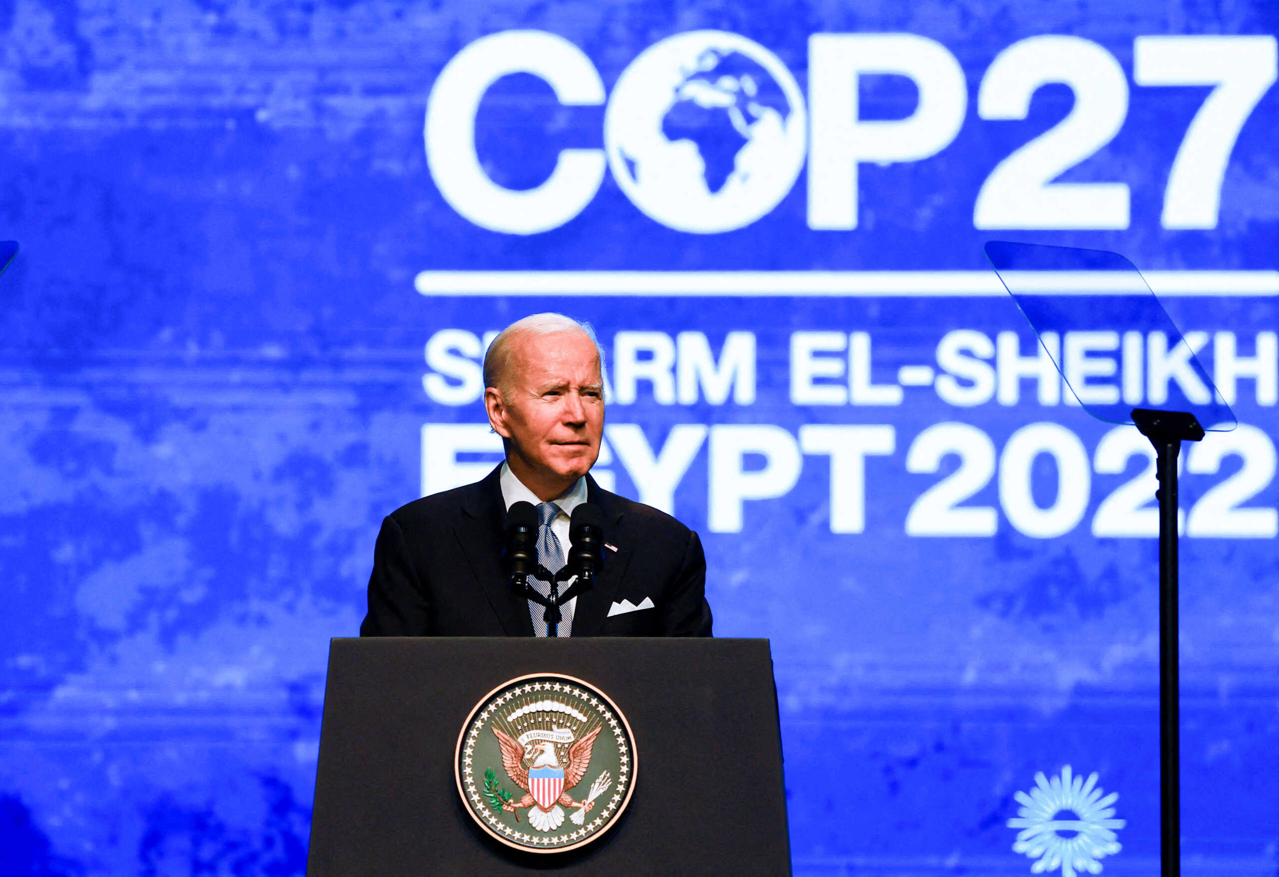 U.S. President Joe Biden delivers a speech at COP27 climate summit, in Sharm el-Sheikh, Egypt, November 11, 2022. REUTERS