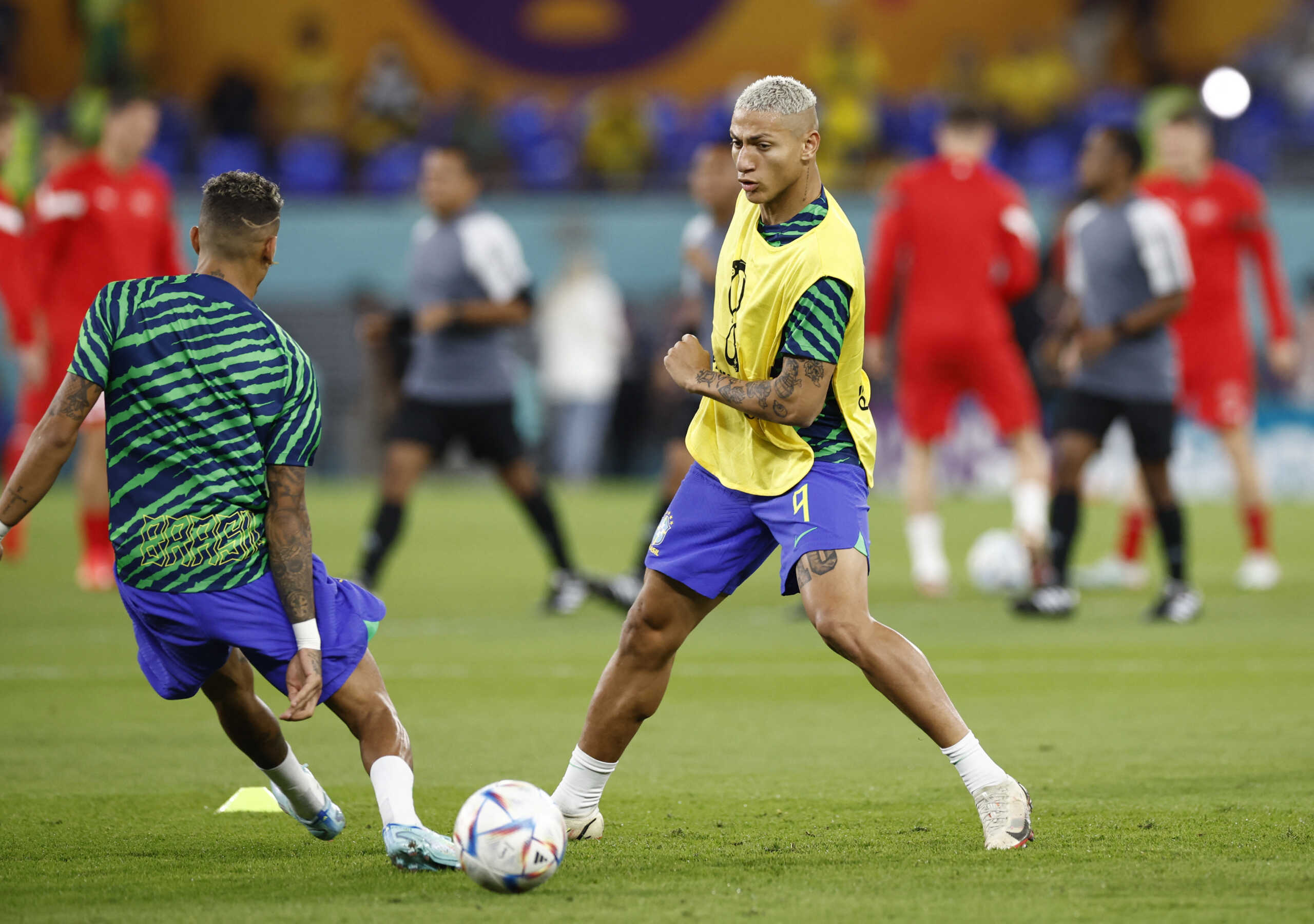 Soccer Football - FIFA World Cup Qatar 2022 - Group G - Brazil v Switzerland - Stadium 974, Doha, Qatar - November 28, 2022 Brazil's Richarlison during the warm up before the match REUTERS
