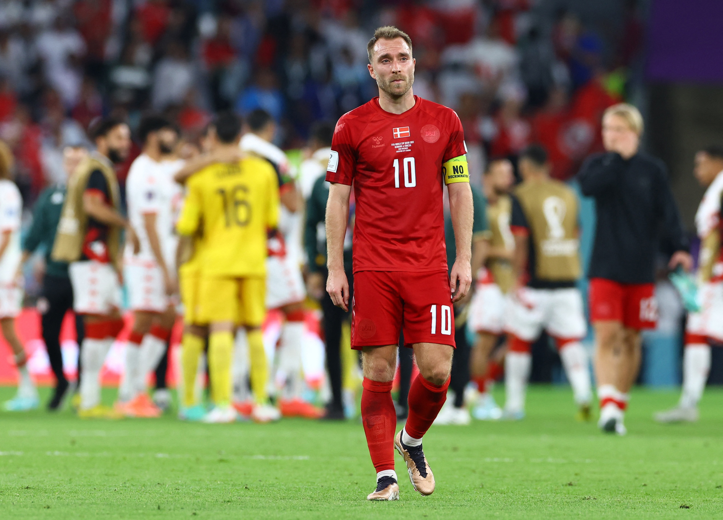 Soccer Football - FIFA World Cup Qatar 2022 - Group D - Denmark v Tunisia - Education City Stadium, Al Rayyan, Qatar - November 22, 2022 Denmark's Christian Eriksen looks dejected after the match REUTERS