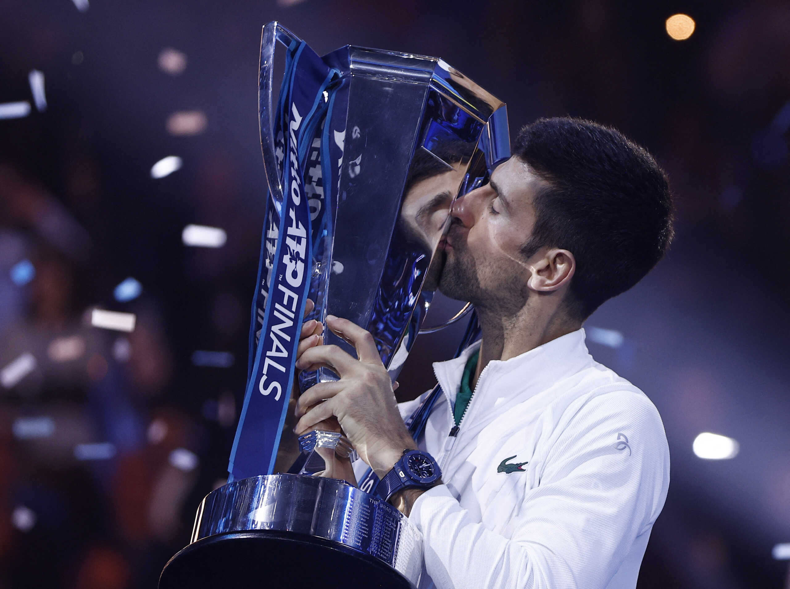 Tennis - ATP Finals Turin - Pala Alpitour, Turin, Italy - November 20, 2022 Serbia's Novak Djokovic celebrates with the trophy after winning the men's singles final against Norway's Casper Ruud REUTERS