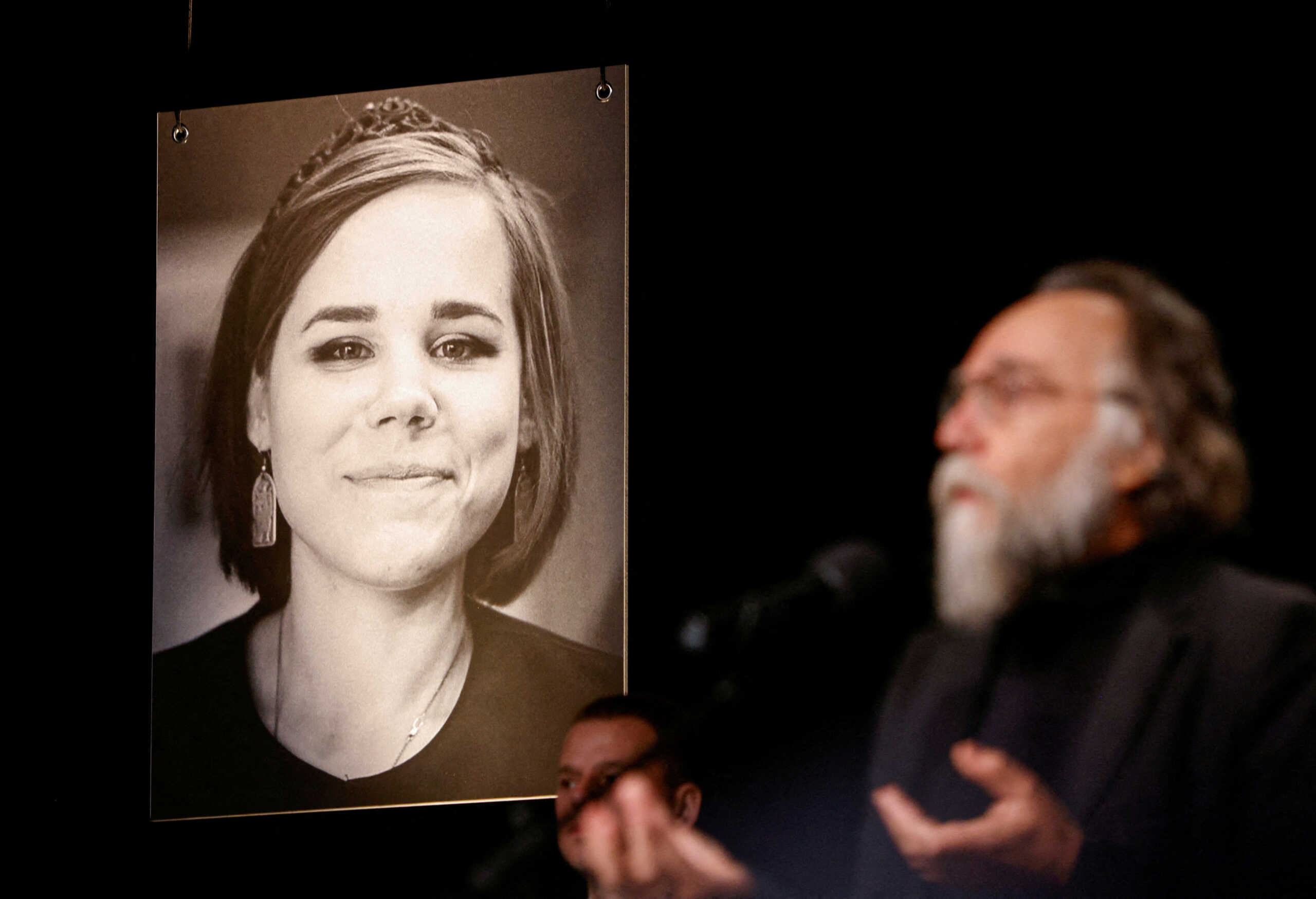 FILE PHOTO: Russian political scientist and ideologue Alexander Dugin delivers a speech during a memorial service for his daughter Darya Dugina, who was killed in a car bomb attack, in Moscow, Russia August 23, 2022. REUTERS