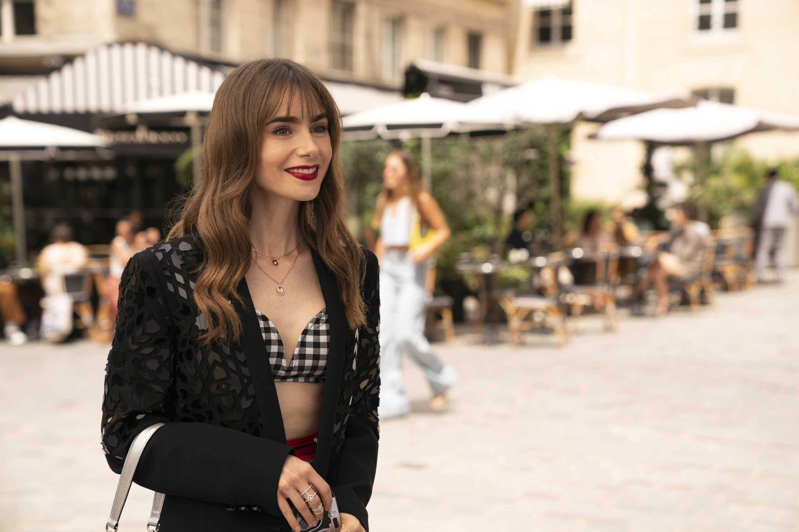 Emily In Paris. Lily Collins as Emily in episode 305 of Emily In Paris. Cr. Stéphanie Branchu