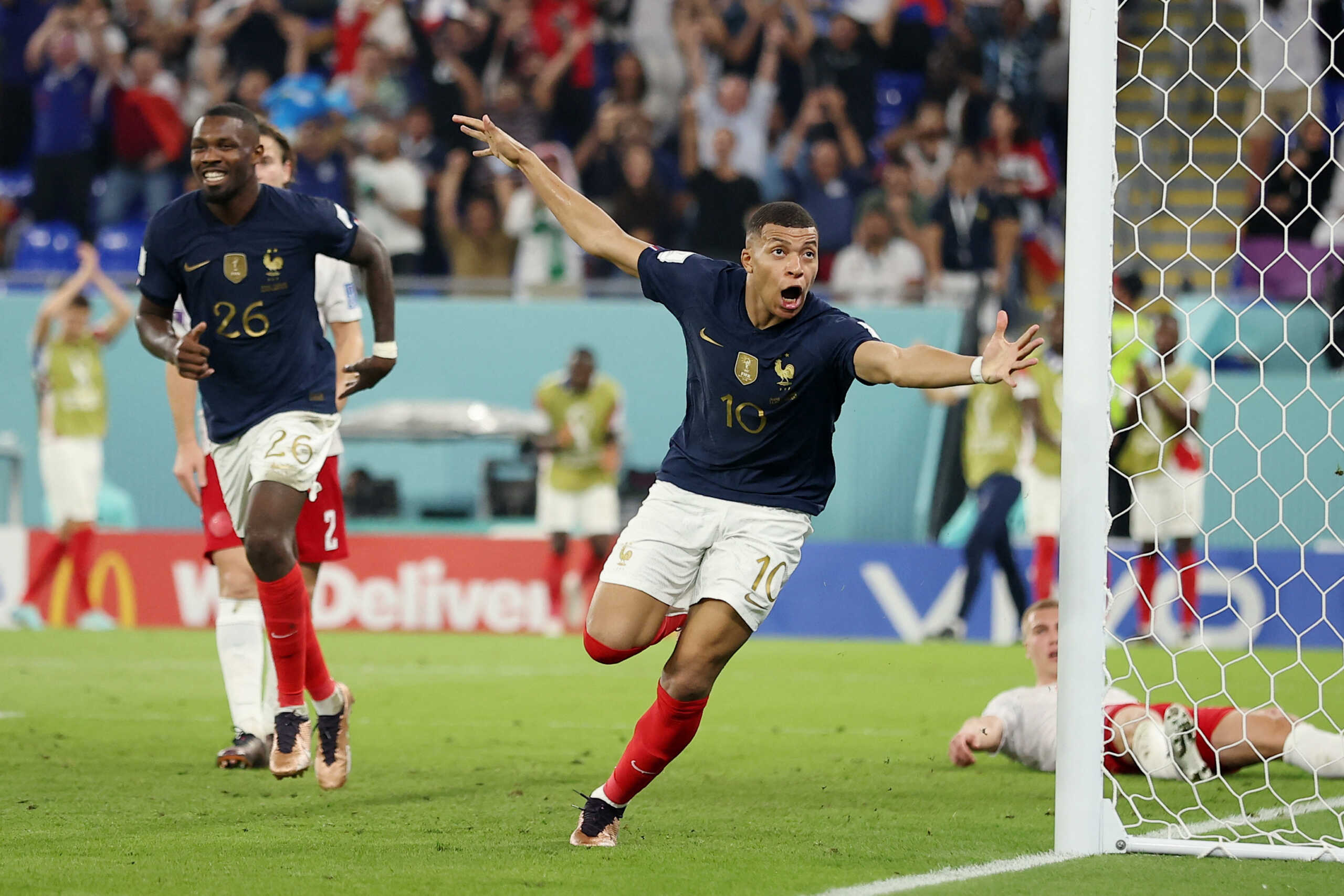 Soccer Football - FIFA World Cup Qatar 2022 - Group D - France v Denmark - Stadium 974, Doha, Qatar - November 26, 2022 France's Kylian Mbappe celebrates scoring their second goal REUTERS