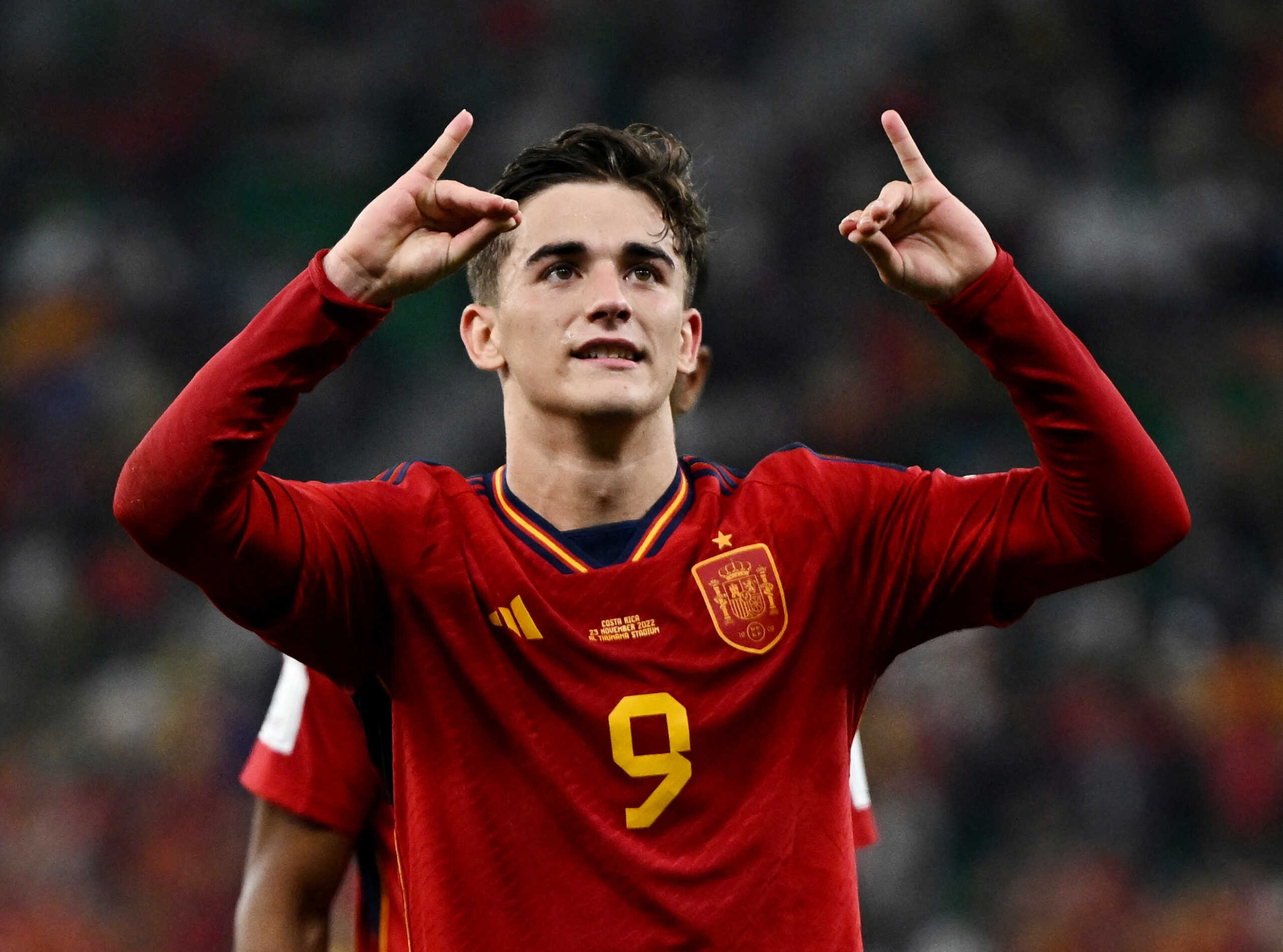 Soccer Football - FIFA World Cup Qatar 2022 - Group E - Spain v Costa Rica - Al Thumama Stadium, Doha, Qatar - November 23, 2022 Spain's Gavi celebrates scoring their fifth goal REUTERS