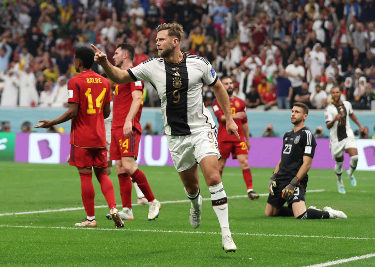 Soccer Football - FIFA World Cup Qatar 2022 - Group E - Spain v Germany - Al Bayt Stadium, Al Khor, Qatar - November 27, 2022 Germany's Niclas Fullkrug celebrates scoring their first goal REUTERS