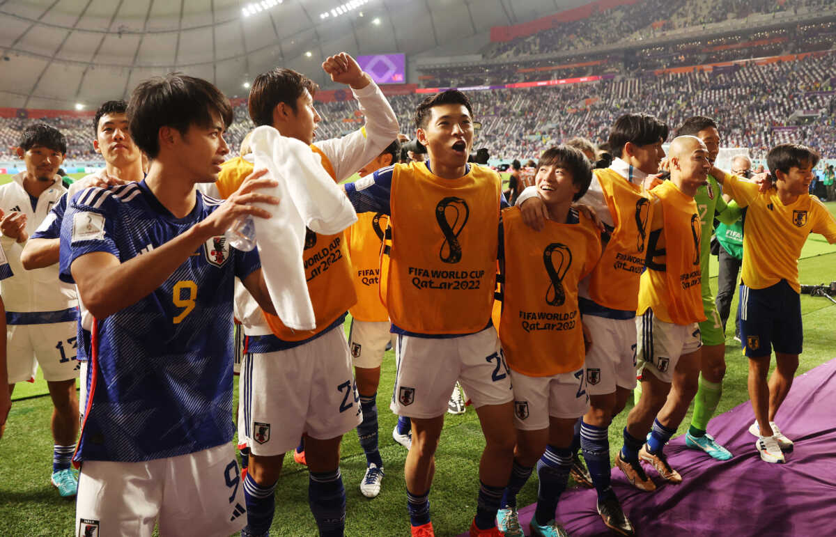 Soccer Football - FIFA World Cup Qatar 2022 - Group E - Germany v Japan - Khalifa International Stadium, Doha, Qatar - November 23, 2022 Japan players celebrate after the match REUTERS