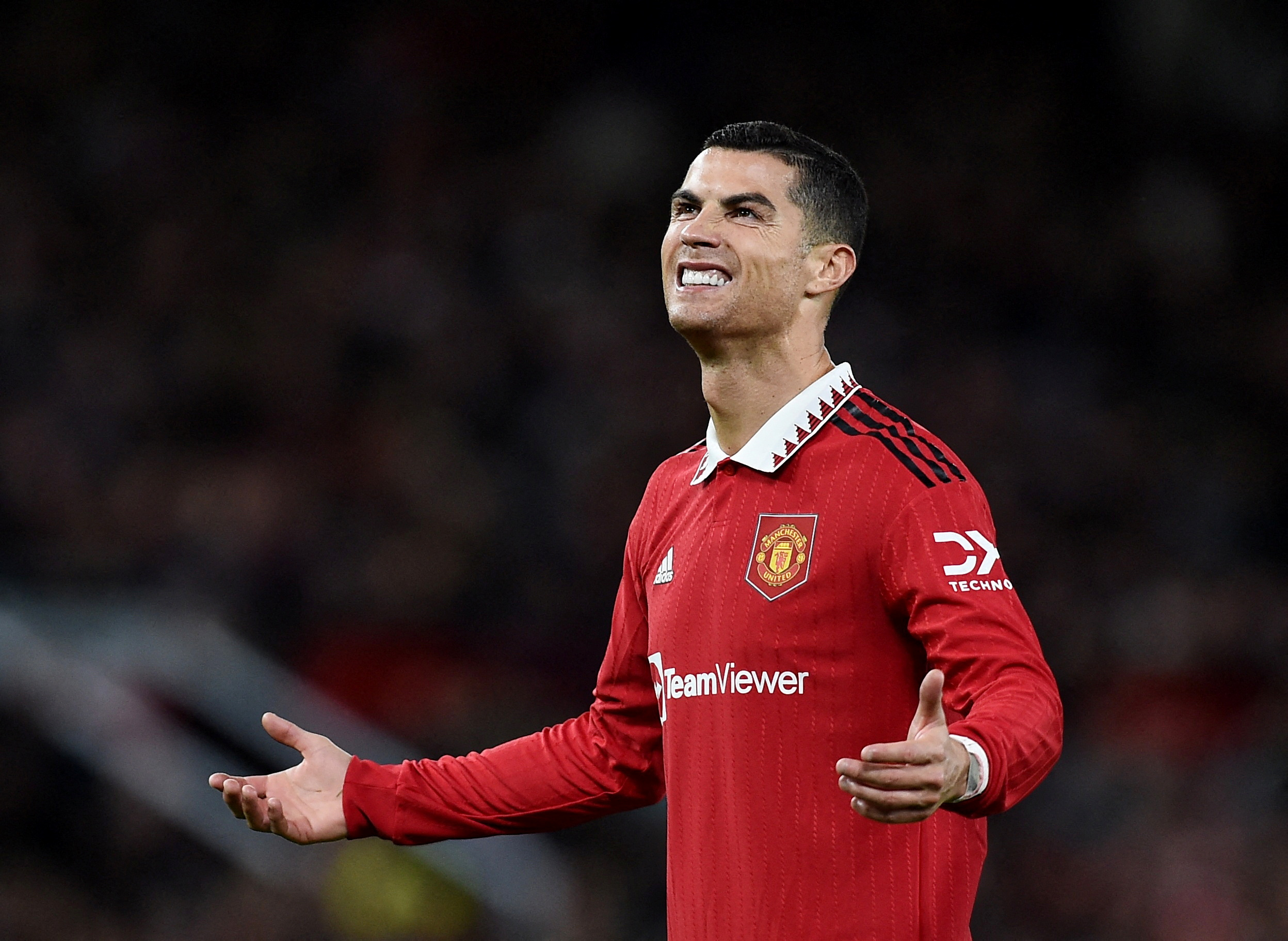 FILE PHOTO: Soccer Football - Premier League - Manchester United v West Ham United - Old Trafford, Manchester, Britain - October 30, 2022 Manchester United's Cristiano Ronaldo reacts REUTERS