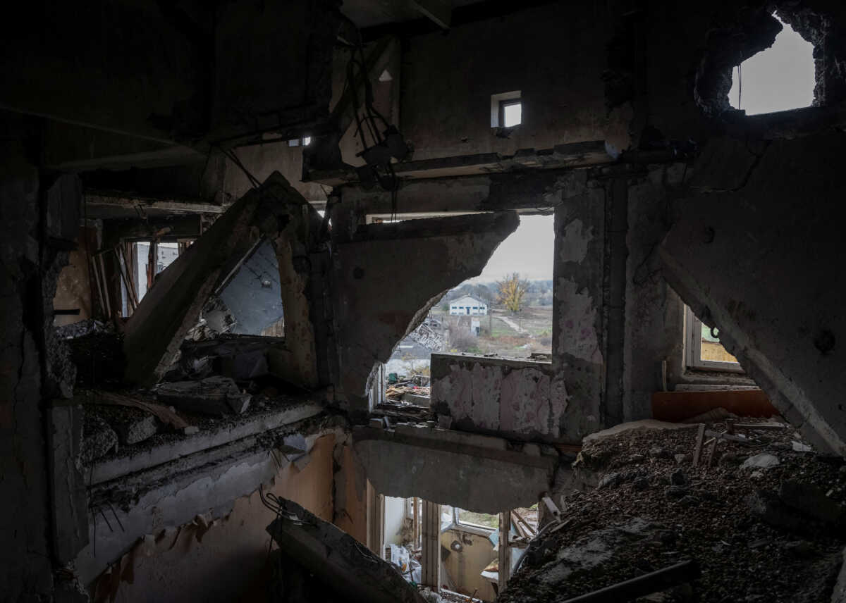 An inside view of a destroyed apartment building, amid Russia's attack on Ukraine, in the village of Arkhanhelske, Kherson region, Ukraine November 8, 2022. REUTERS