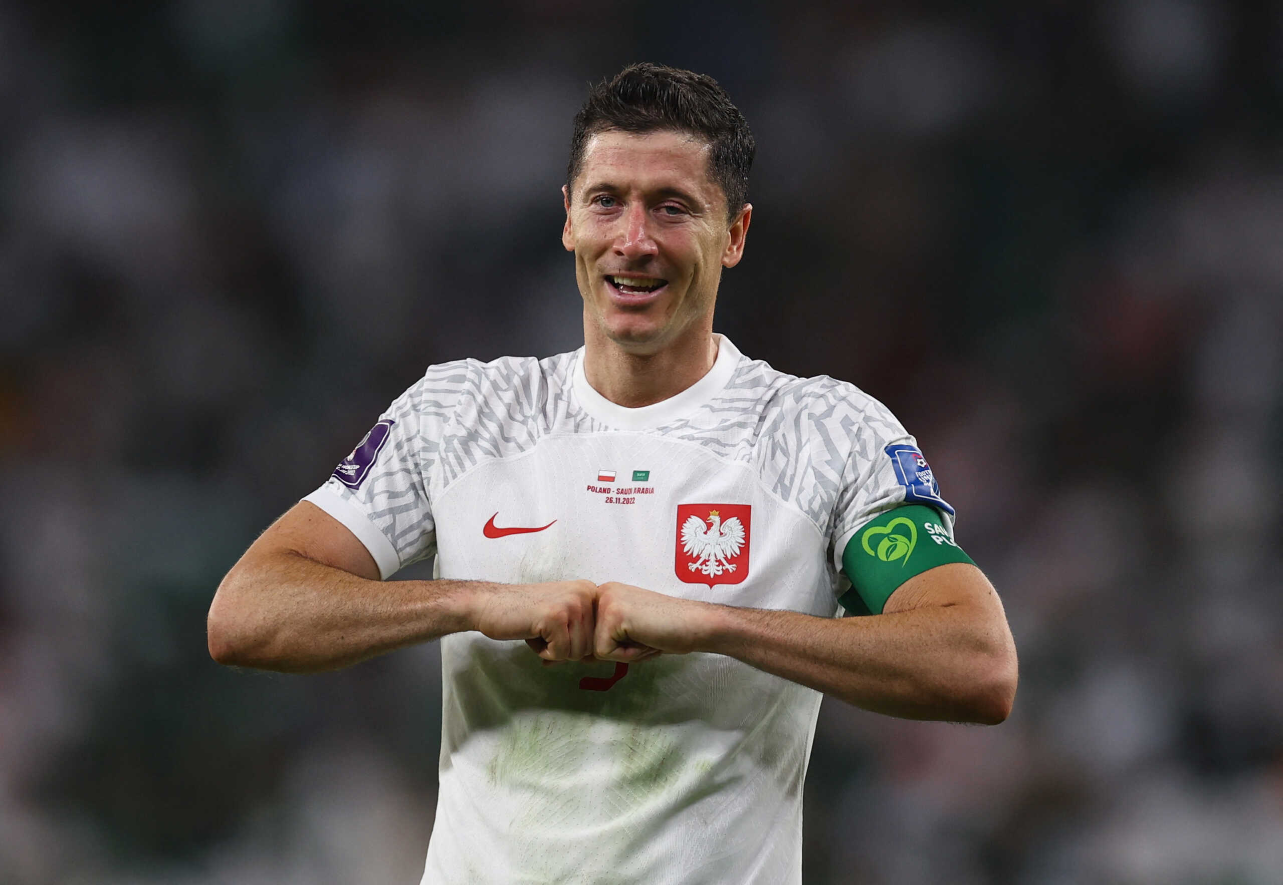 Soccer Football - FIFA World Cup Qatar 2022 - Group C - Poland v Saudi Arabia - Education City Stadium, Al Rayyan, Qatar - November 26, 2022 Poland's Robert Lewandowski celebrates scoring their second goal REUTERS