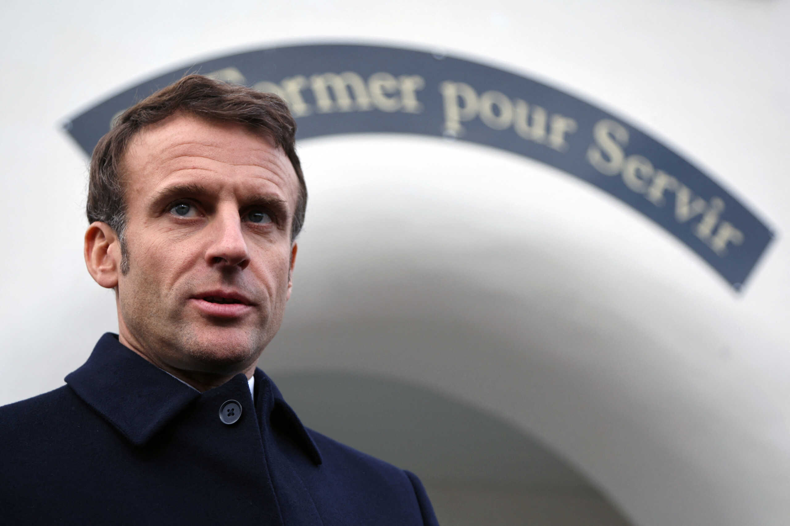 French President Emmanuel Macron attends a news conference during a visit to the Gendarmerie school as part of the International Day for the Elimination of Violence Against Women, in Longvic, France, November 25, 2022 . Christophe Petit Tesson