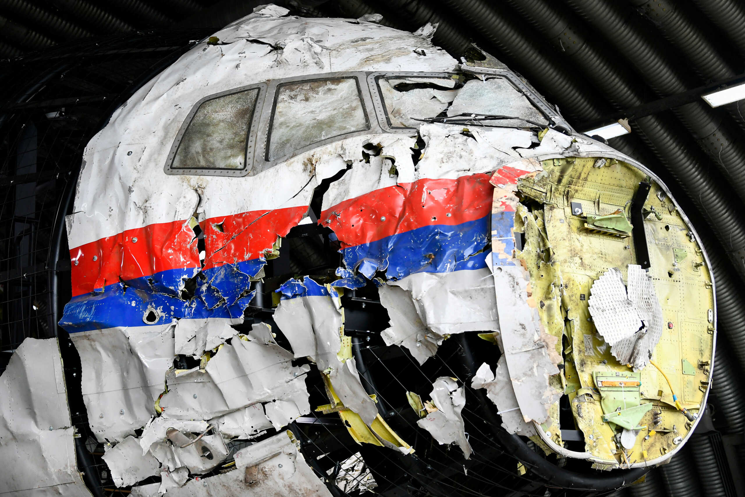 FILE PHOTO: View of the MH17 wreckage as judges inspect its reconstruction, as part of the murder trial ahead of the beginning of a critical stage, in Reijen, Netherlands, May 26, 2021. REUTERS