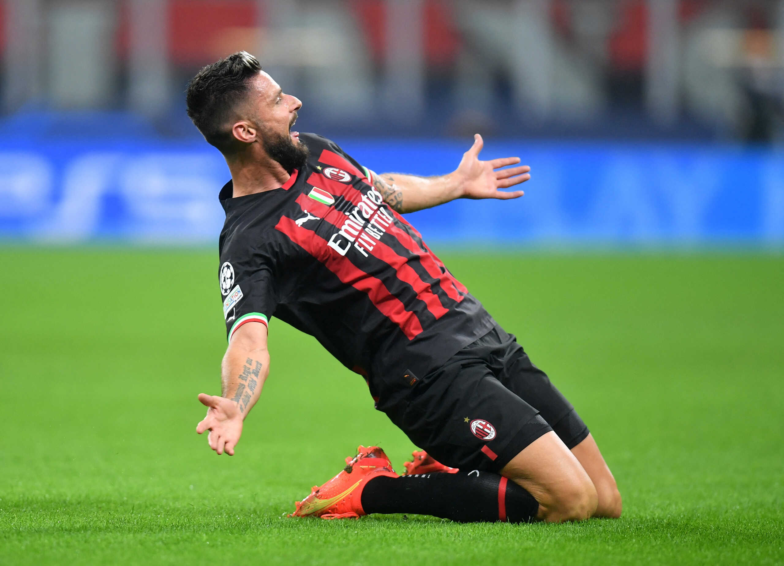 Soccer Football - Champions League - Group E - AC Milan v FC Salzburg - San Siro, Milan, Italy - November 2, 2022 AC Milan's Olivier Giroud celebrates scoring their first goal REUTERS