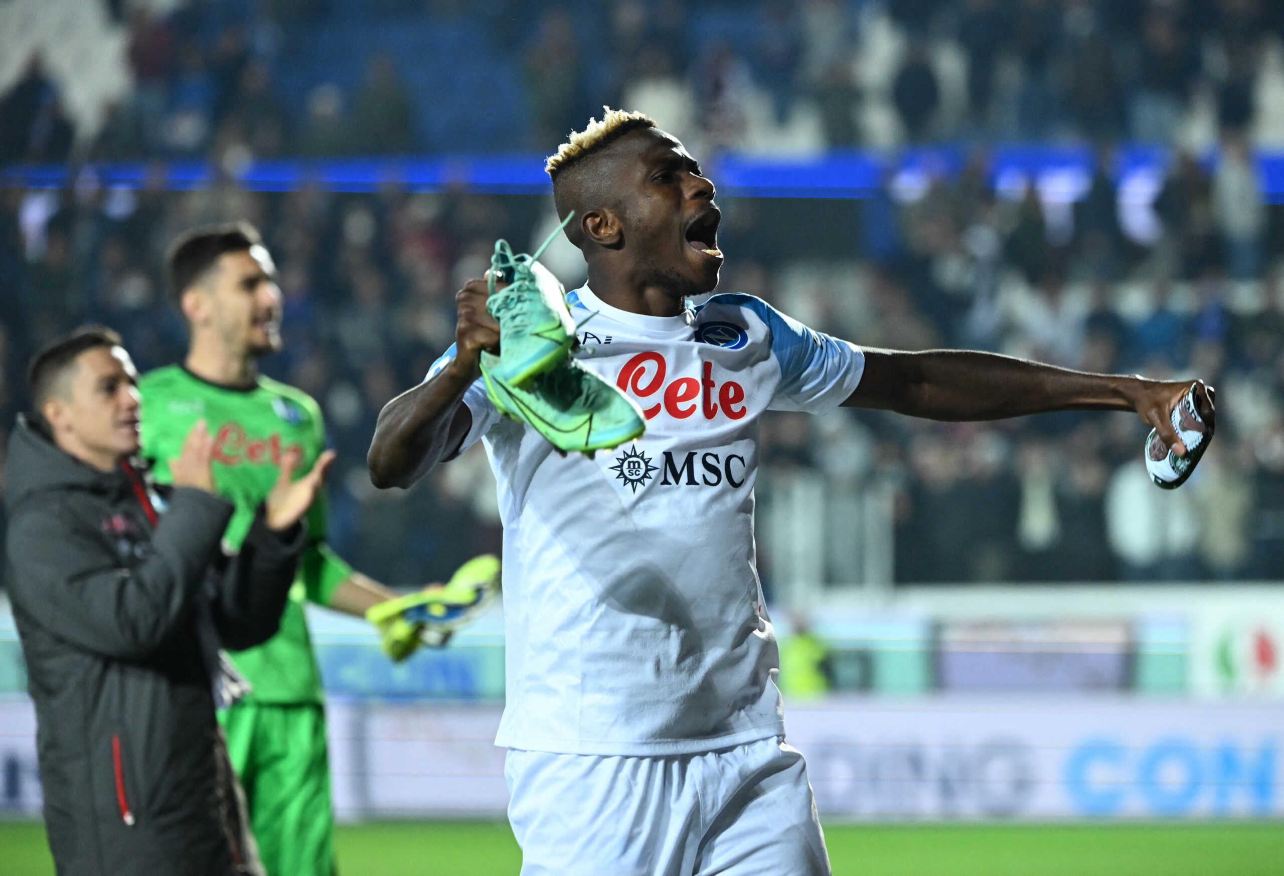 Soccer Football - Serie A - Atalanta v Napoli - Stadio Atleti Azzurri, Bergamo, Italy - November 5, 2022  Napoli's Victor Osimhen celebrates after the match REUTERS