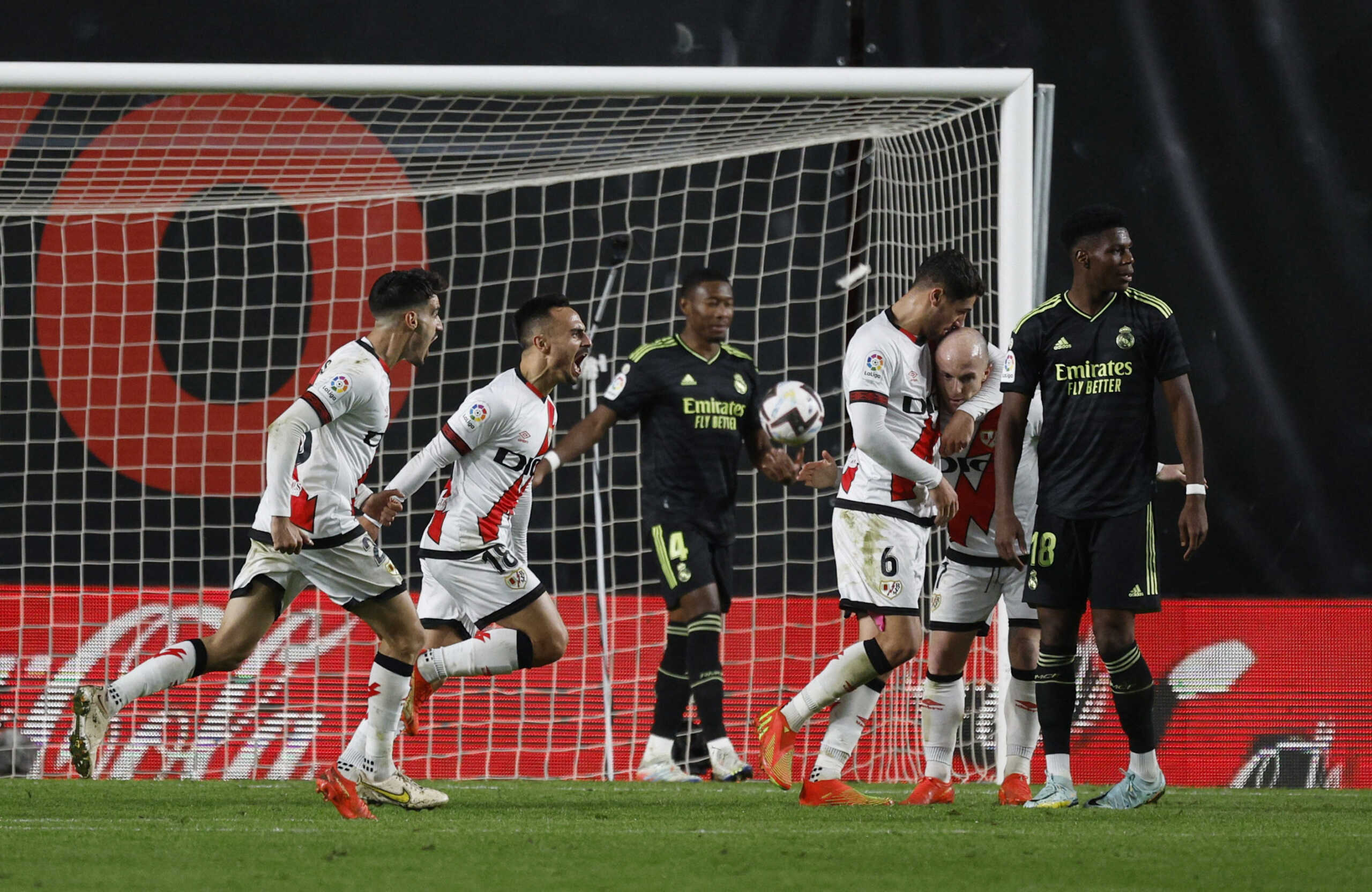 Soccer Football - LaLiga - Rayo Vallecano v Real Madrid - Campo de Futbol de Vallecas, Madrid, Spain - November 7, 2022 Rayo Vallecano's Alvaro Garcia celebrates scoring their second goal with team mates REUTERS