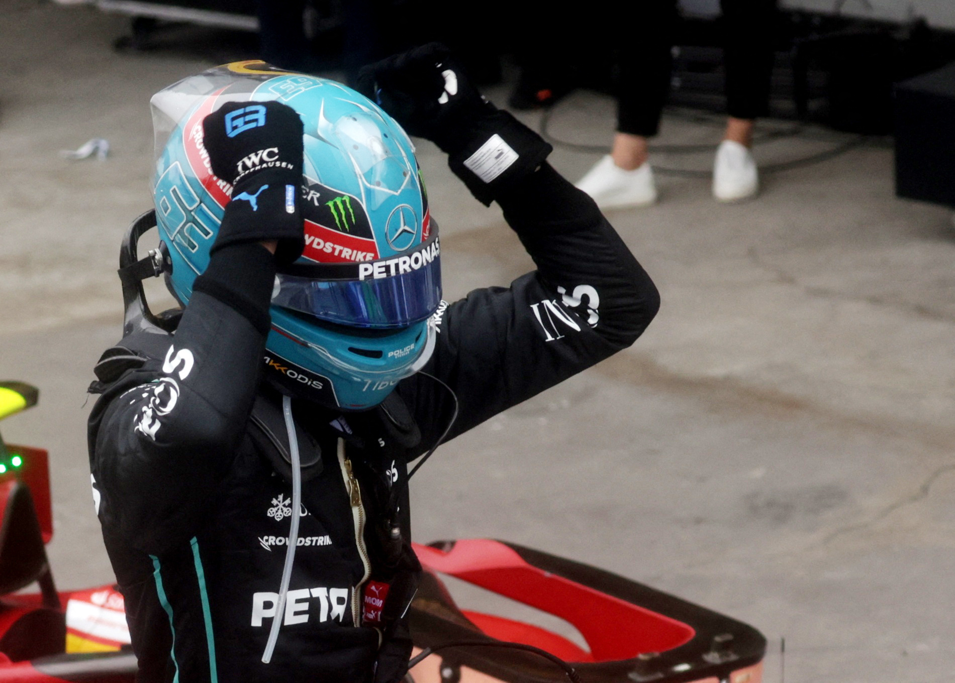 Formula One F1 - Brazilian Grand Prix - Jose Carlos Pace Circuit, Sao Paulo, Brazil - November 13, 2022 Mercedes' George Russell celebrates after winning the race REUTERS