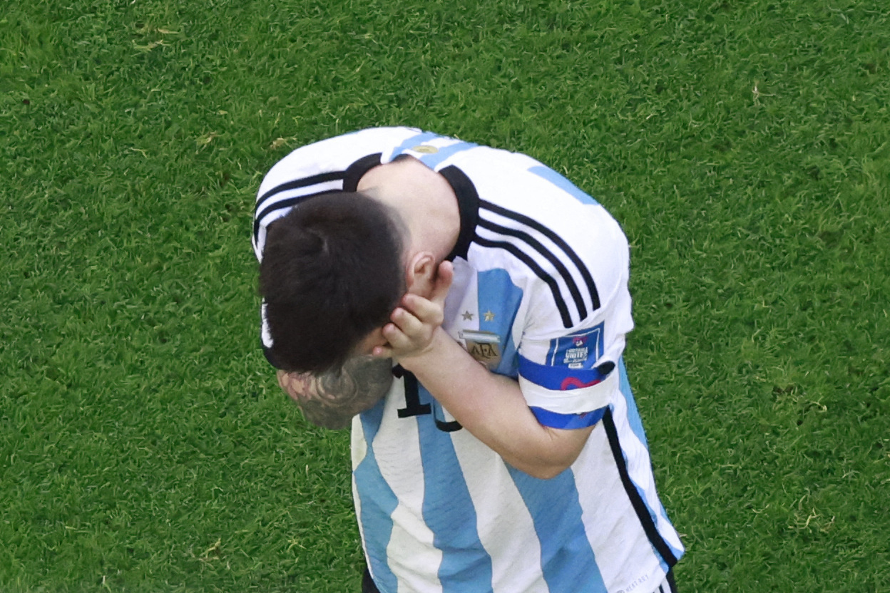 Soccer Football - FIFA World Cup Qatar 2022 - Group C - Argentina v Saudi Arabia - Lusail Stadium, Lusail, Qatar - November 22, 2022 Argentina's Lionel Messi reacts REUTERS